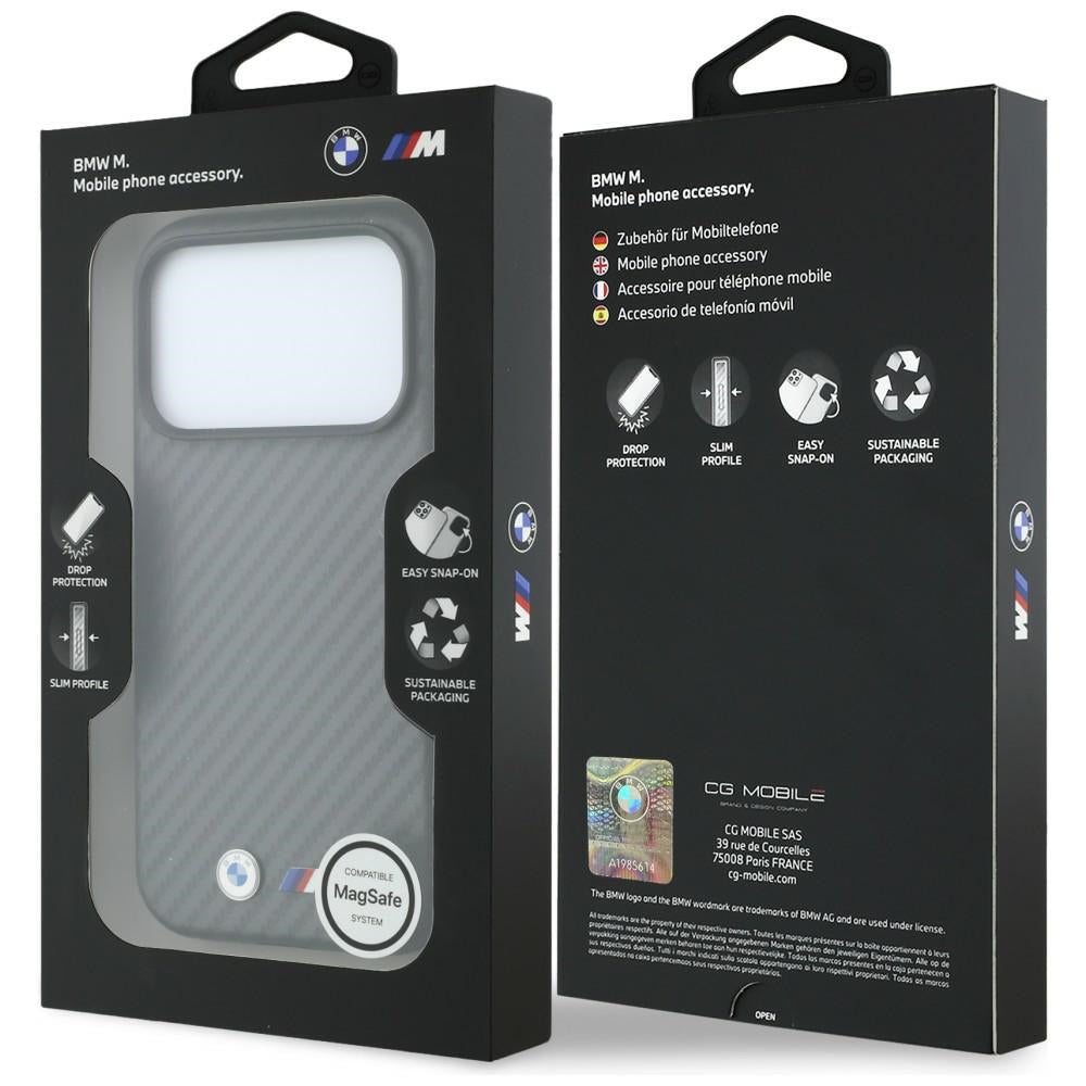 Handyhülle BMW M Carbon Metal Logo MagSafe für iPhone 18 Pro Max / 17 Pro Max, Grau (8/8)