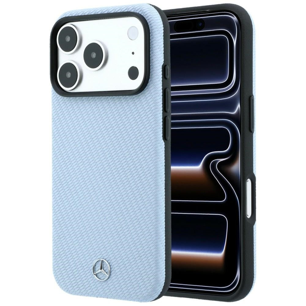 Handyhülle für iPhone 18 Pro / 17 Pro, Mercedes Leather Semi Wrap Wood Effect mit MagSafe, Blau (1/8)