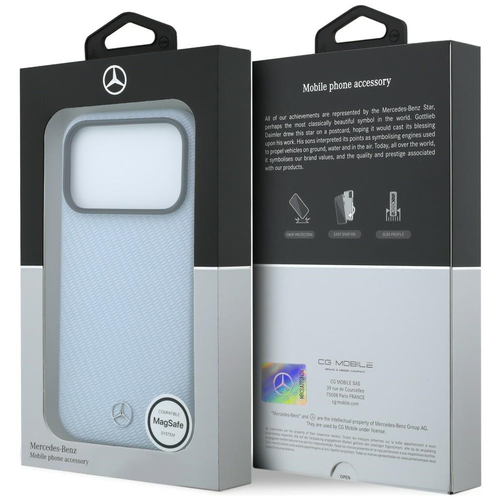 Handyhülle für iPhone 18 Pro Max / 17 Pro Max, Mercedes Leather Semi Wrap Wood Effect mit MagSafe, Blau (8/8)