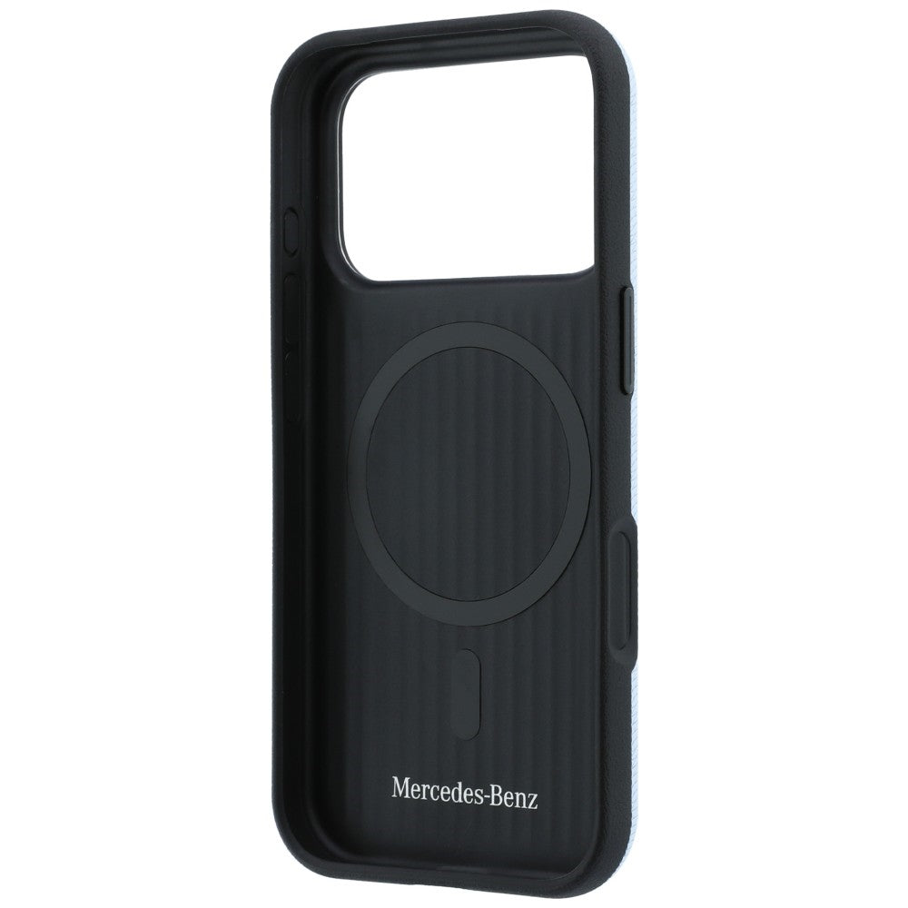 Handyhülle für iPhone 18 Pro Max / 17 Pro Max, Mercedes Leather Semi Wrap Wood Effect mit MagSafe, Blau (7/8)