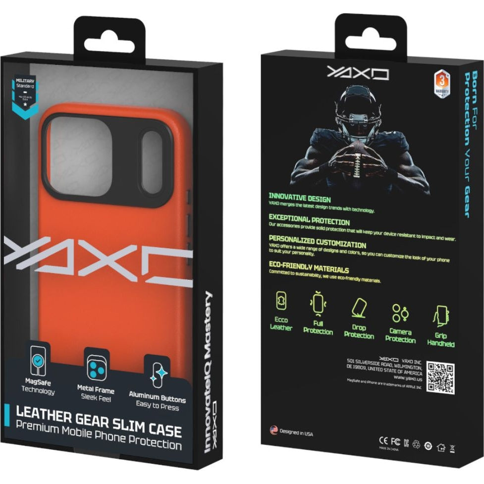 Handyhülle für iPhone 17 Pro Max, YAXO Leather Gear Slim Case MagSafe, Orange