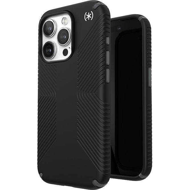 Schutzhülle Speck Presidio2 Grip für Apple iPhone 15 Pro, Schwarz und Grau