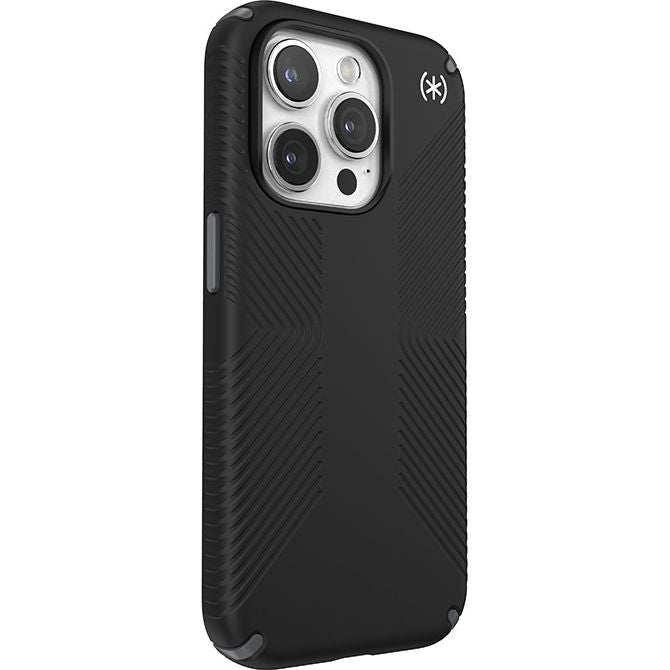 Schutzhülle Speck Presidio2 Grip für Apple iPhone 15 Pro, Schwarz und Grau