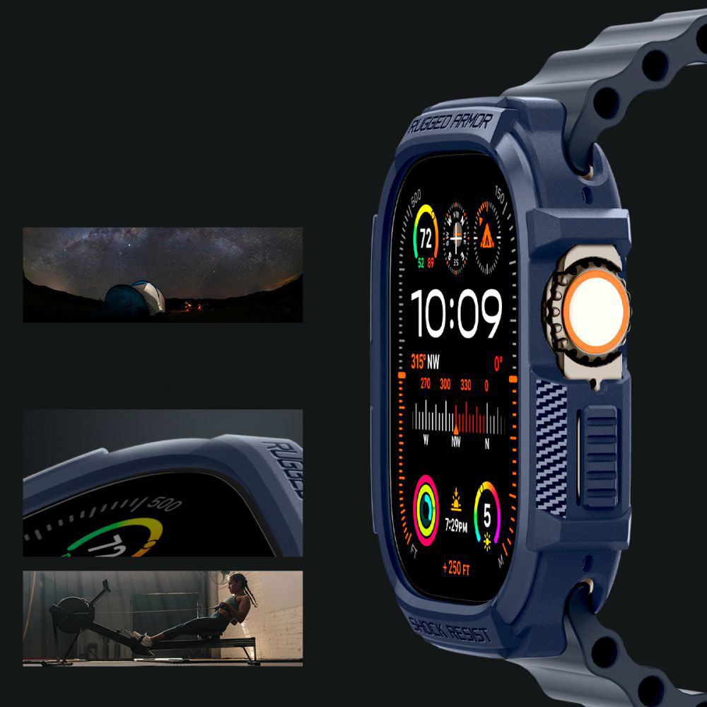 Schutzhülle für Apple Watch Ultra 4/3/2/1 49 mm, Spigen Rugged Armor, Dunkelblau