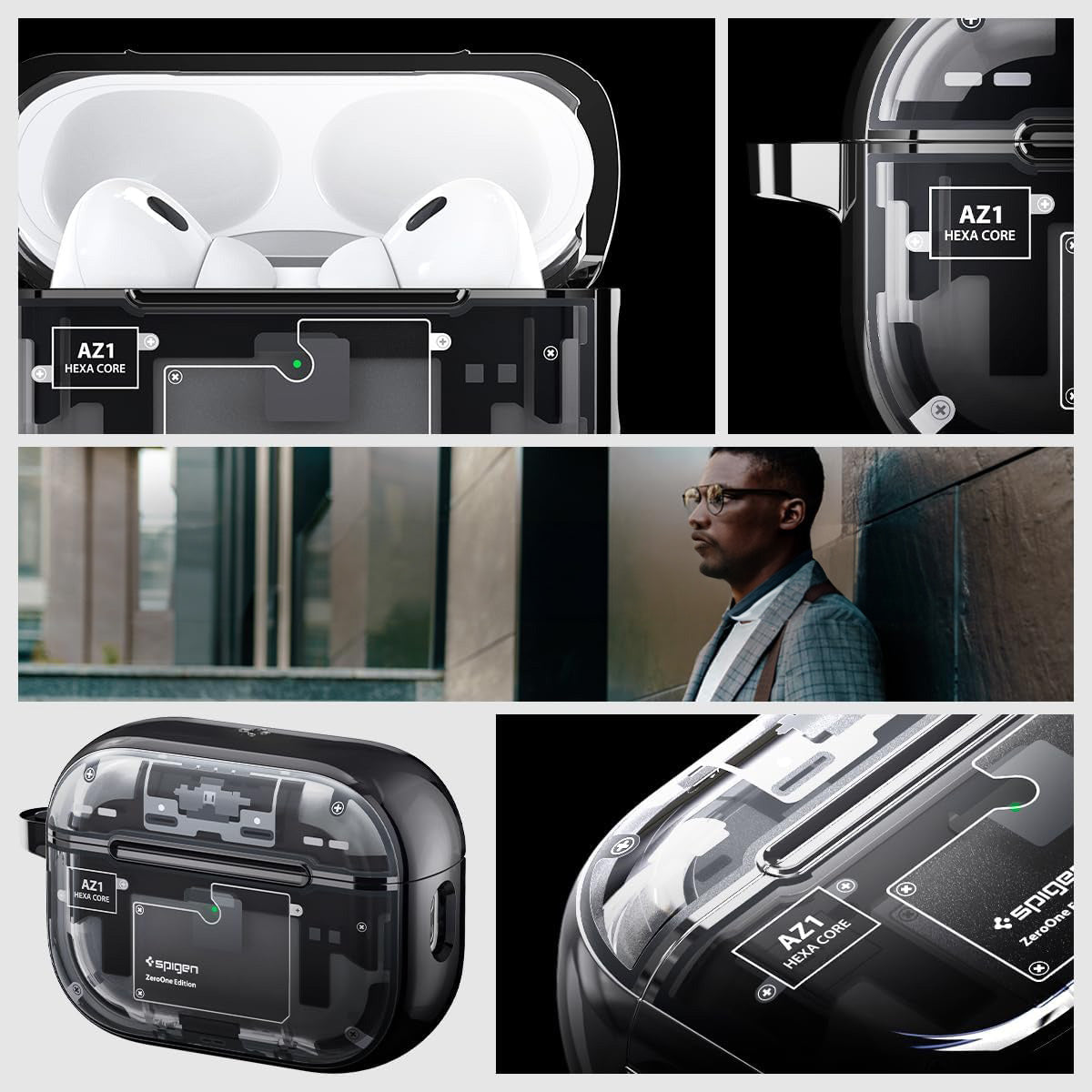 Schutzhülle für Apple AirPods Pro 2, Spigen Ultra Hybrid, Rauchfarben-Grau (Zero One)