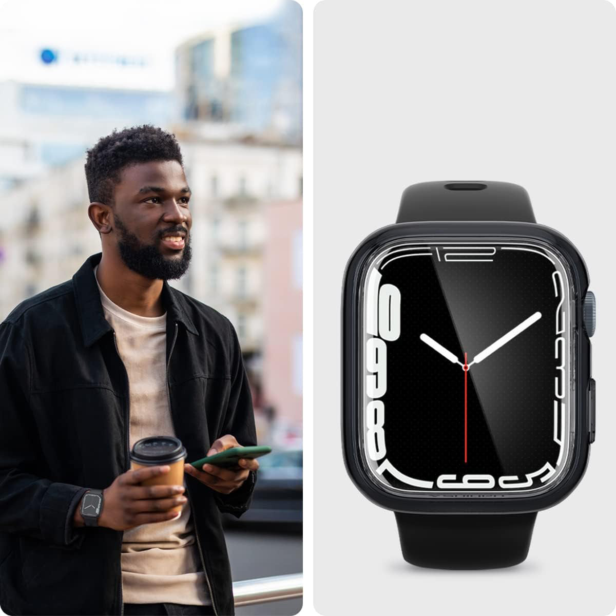 Schutzhülle Spigen Ultra Hybrid für Apple Watch 9 / 8 / 7 45 mm, Transparent-Grau