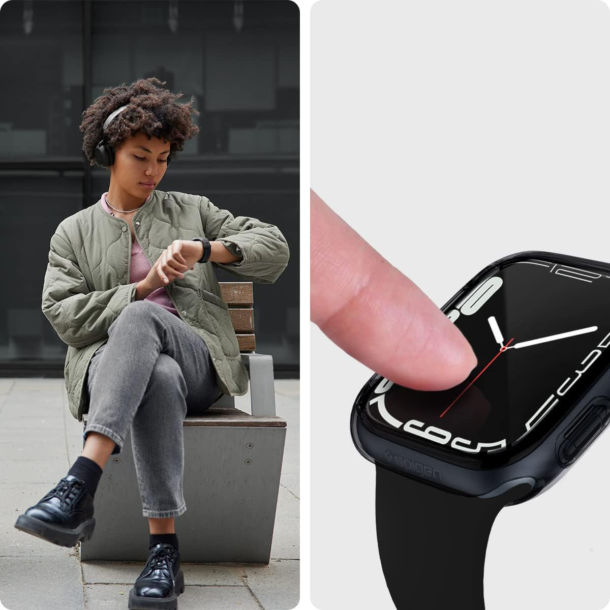 Schutzhülle Spigen Ultra Hybrid für Apple Watch 9 / 8 / 7 45 mm, Transparent-Grau