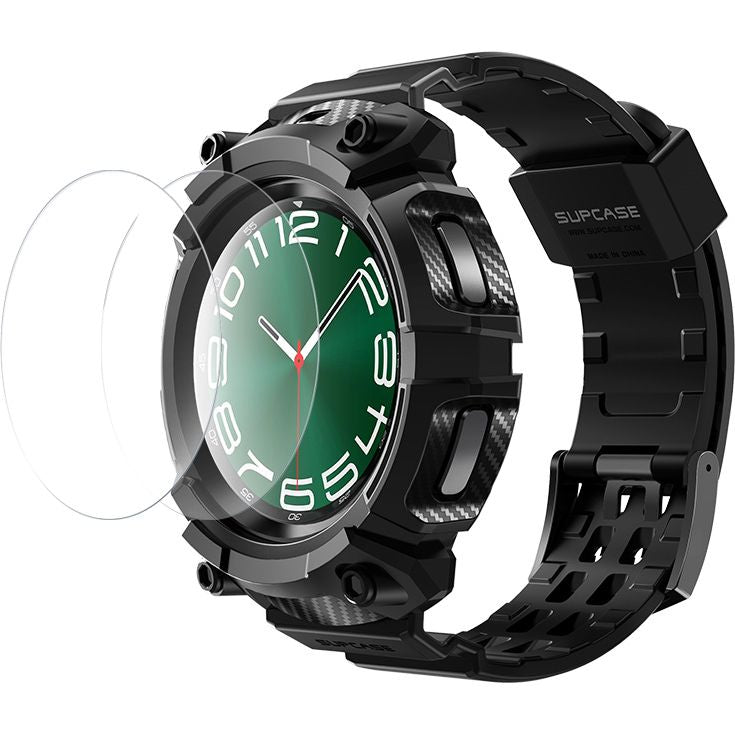 Schutzhülle mit Armband + 2x Glas Supcase UB Pro für Galaxy Watch 6 Classic 47mm, Schwarz