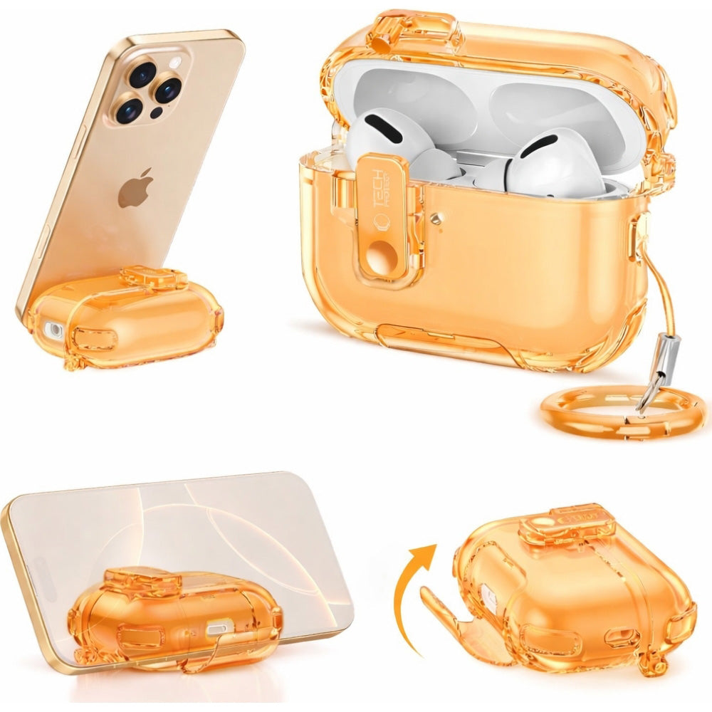 Schutzhülle für Apple AirPods Pro 3, Tech-Protect Bounce Pro, Transparent-Orange