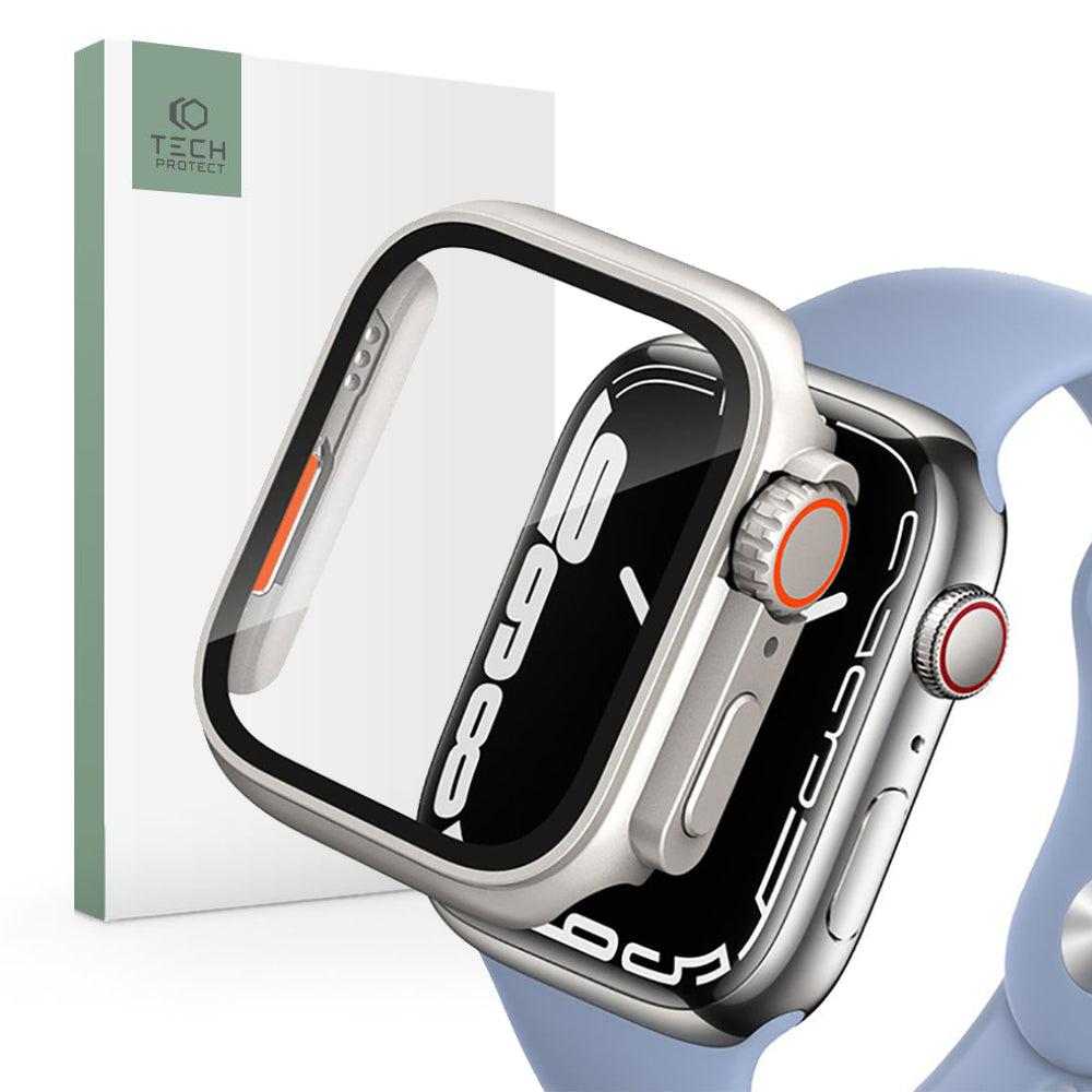 Schutzhülle + Glas Tech Protect 360Defense für Apple Watch 45 mm, Silber