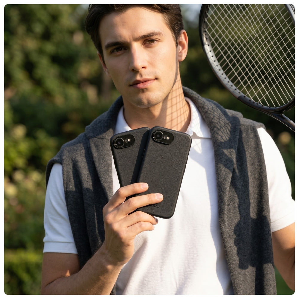 Handyhülle YAXO Leather Gear Slim Case MagSafe für iPhone 17e, schwarz (7/12)