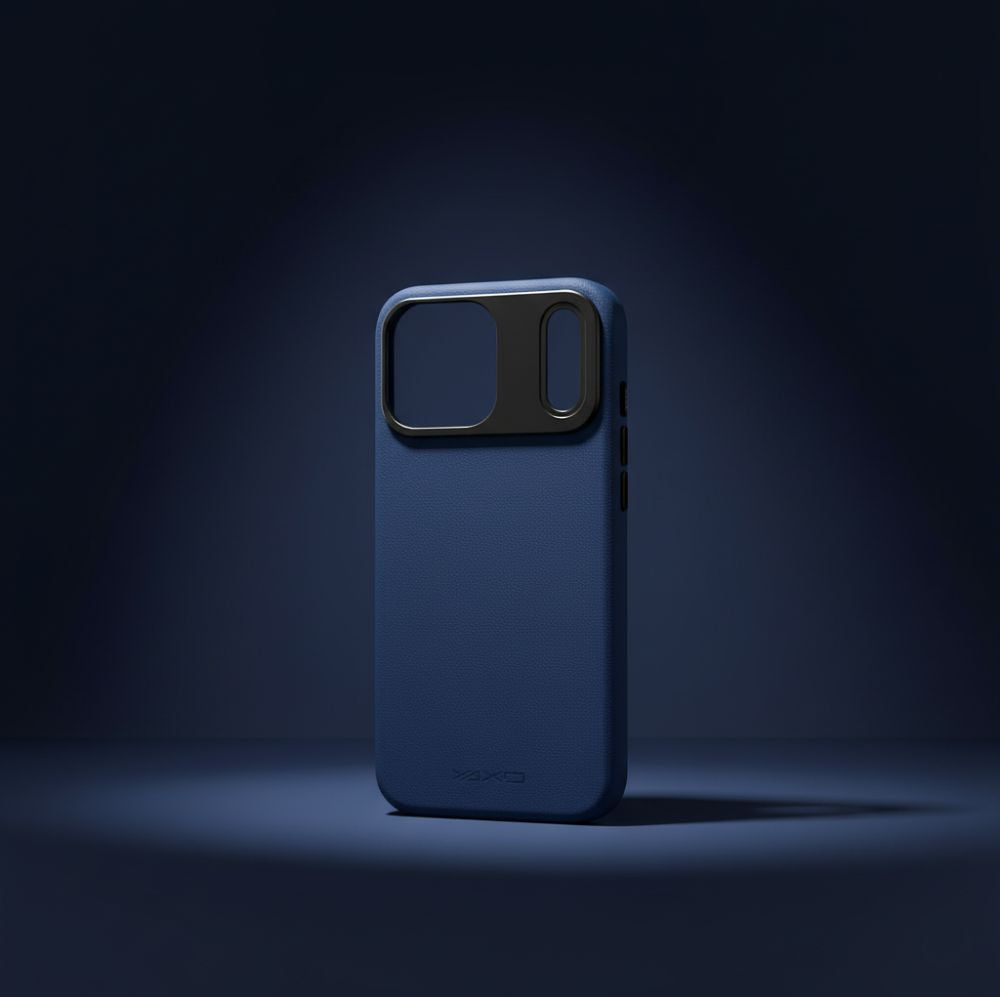 Handyhülle für iPhone 17 Pro, YAXO Leather Gear Slim Case MagSafe, Dunkelblau