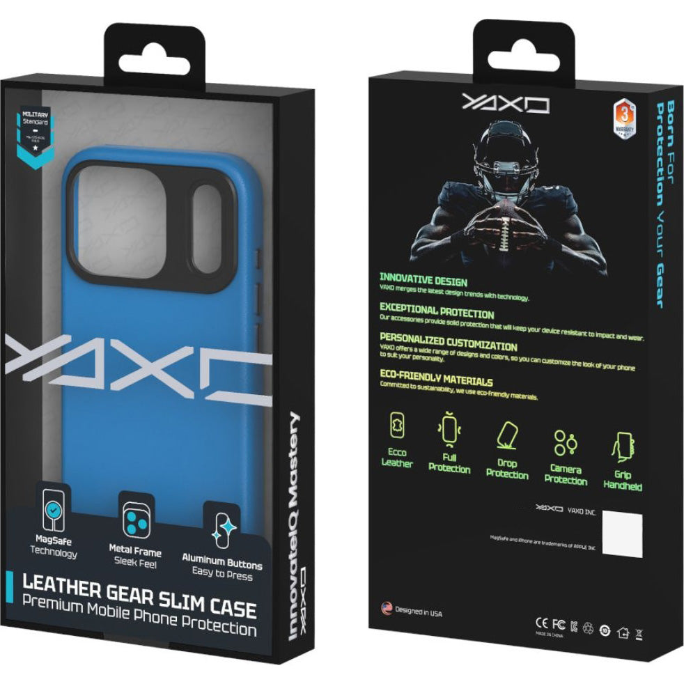 Handyhülle für iPhone 17 Pro, YAXO Leather Gear Slim Case MagSafe, Blau