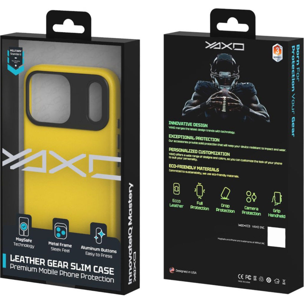 Handyhülle für iPhone 17 Pro, YAXO Leather Gear Slim Case MagSafe, Gelb