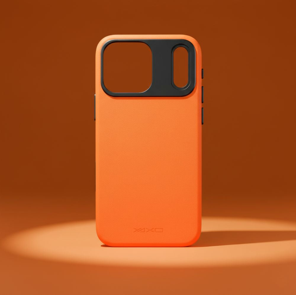 Handyhülle für iPhone 17 Pro, YAXO Leather Gear Slim Case MagSafe, Orange