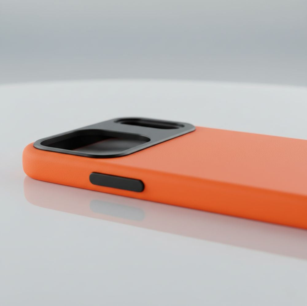 Handyhülle für iPhone 17 Pro, YAXO Leather Gear Slim Case MagSafe, Orange