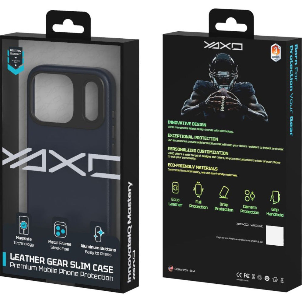 Handyhülle für iPhone 17 Pro Max, YAXO Leather Gear Slim Case MagSafe, Blau