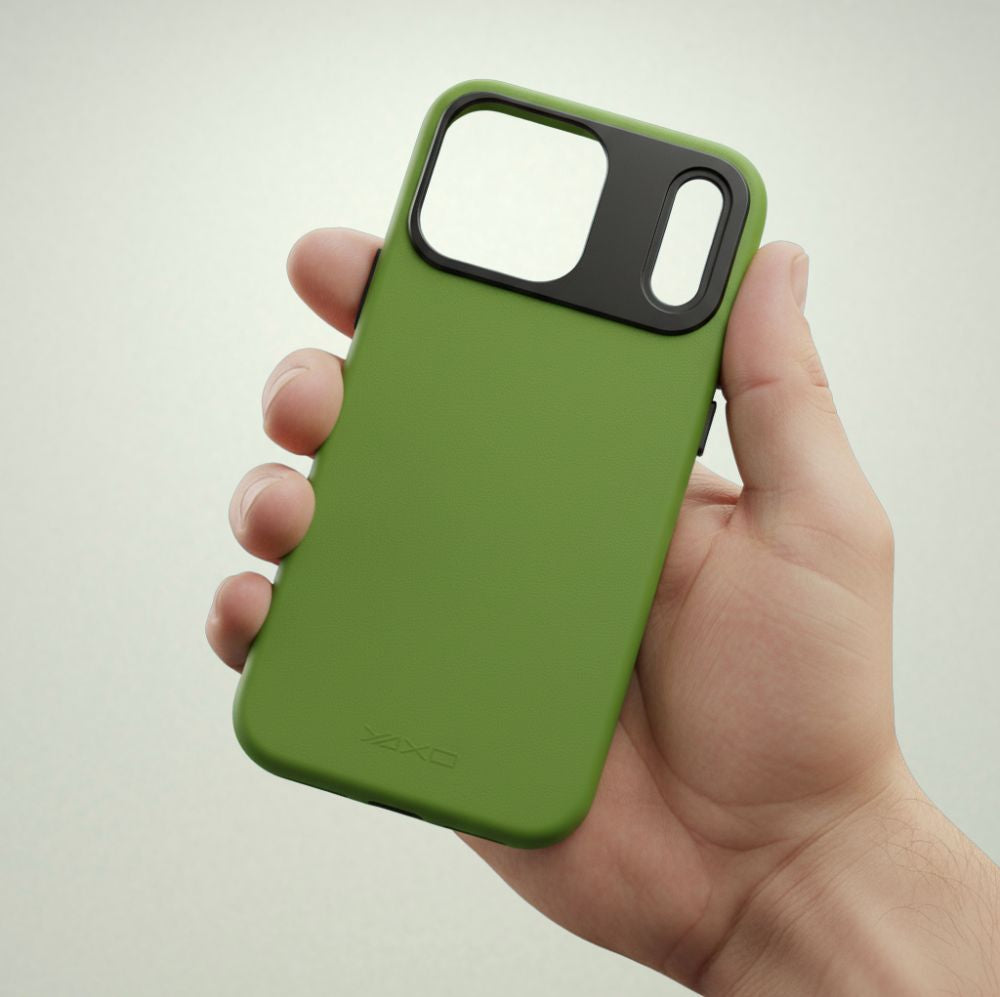 Handyhülle für iPhone 17 Pro, YAXO Leather Gear Slim Case MagSafe, Grün
