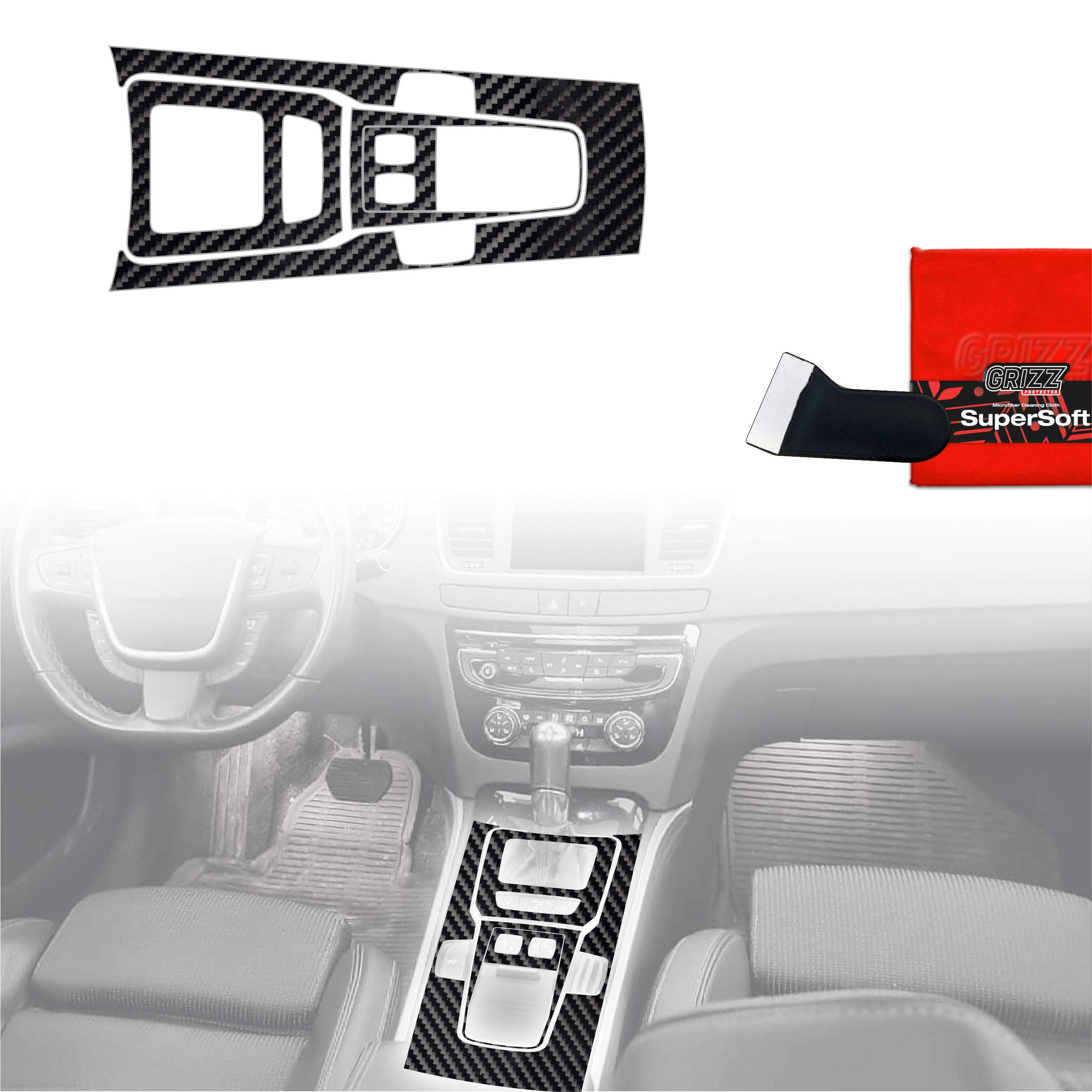 4in1 Schutzfolien Grizz Protector für Mittelkonsole - Peugeot 508 Manual (2010-2018) Carbon Optik Glanz