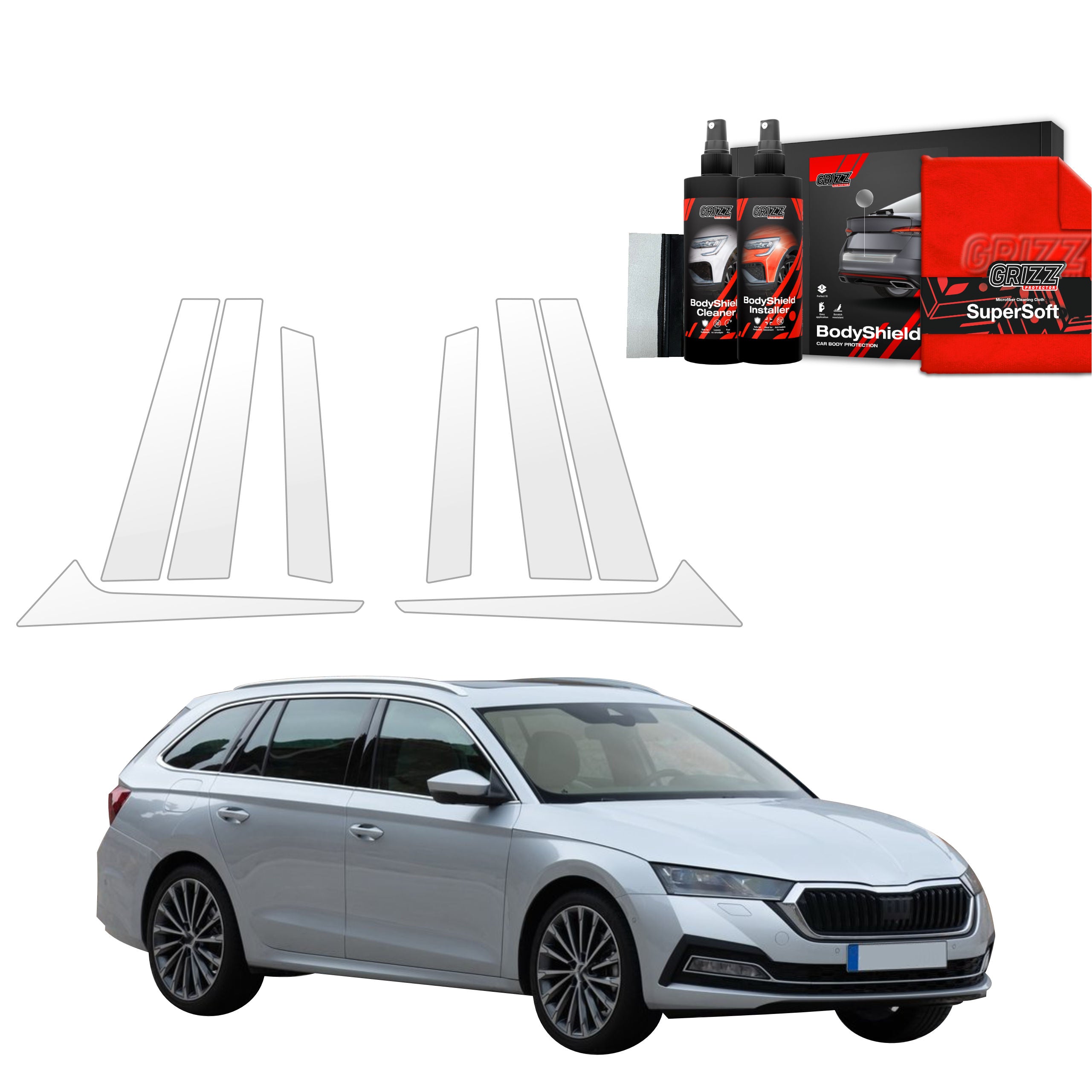 8in1 Schutzfolie Grizz Protector für B-C-Säule - Skoda Octavia 4 Kombi (2019-2024)