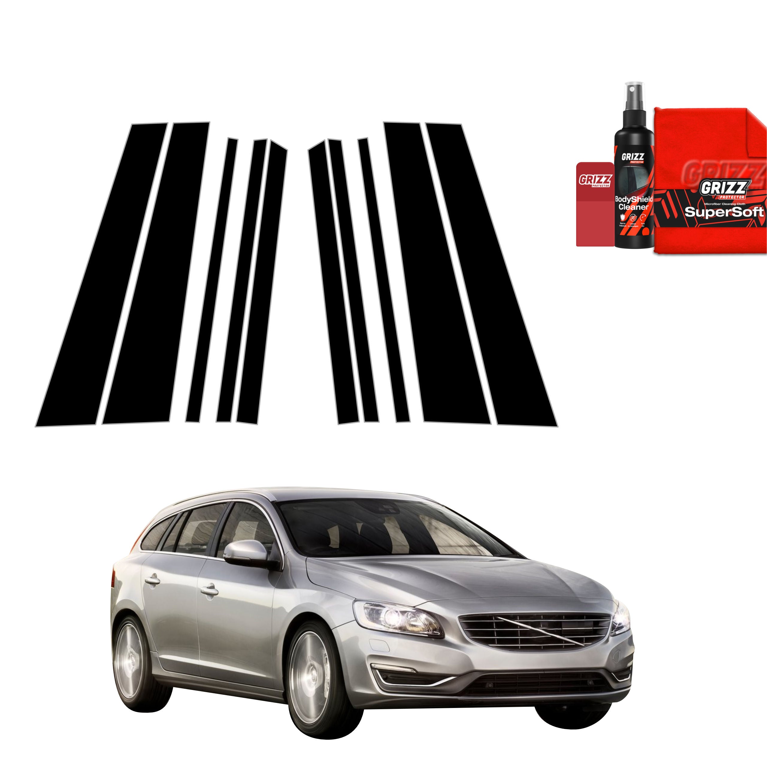 10in1 Schwarze Grizz Protector schutzfolie für B-C-Säule - Volvo V60 Kombi (2011-2018)
