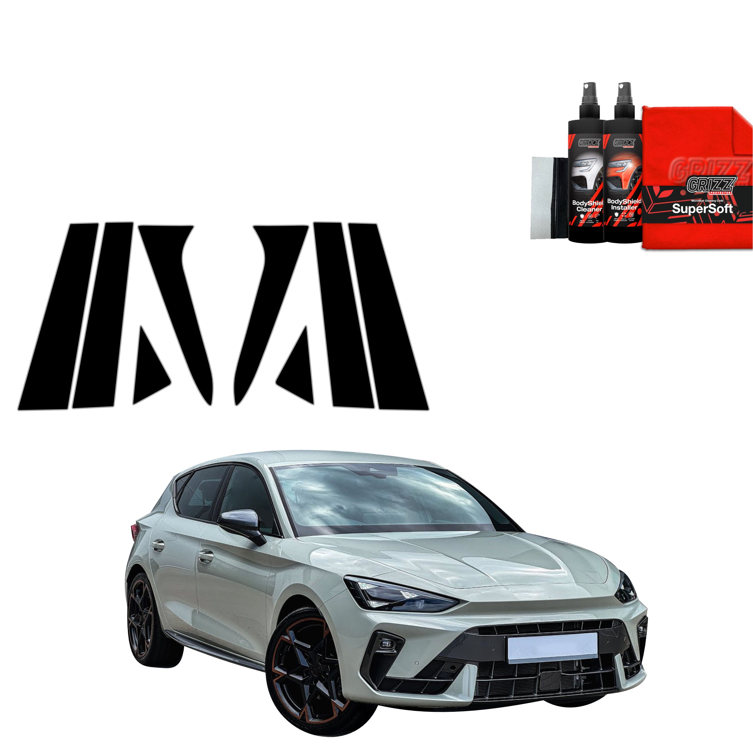8in1 Schwarze Grizz Protector schutzfolie für B-C-Säule - Cupra Leon Hatchback (2024-2026)