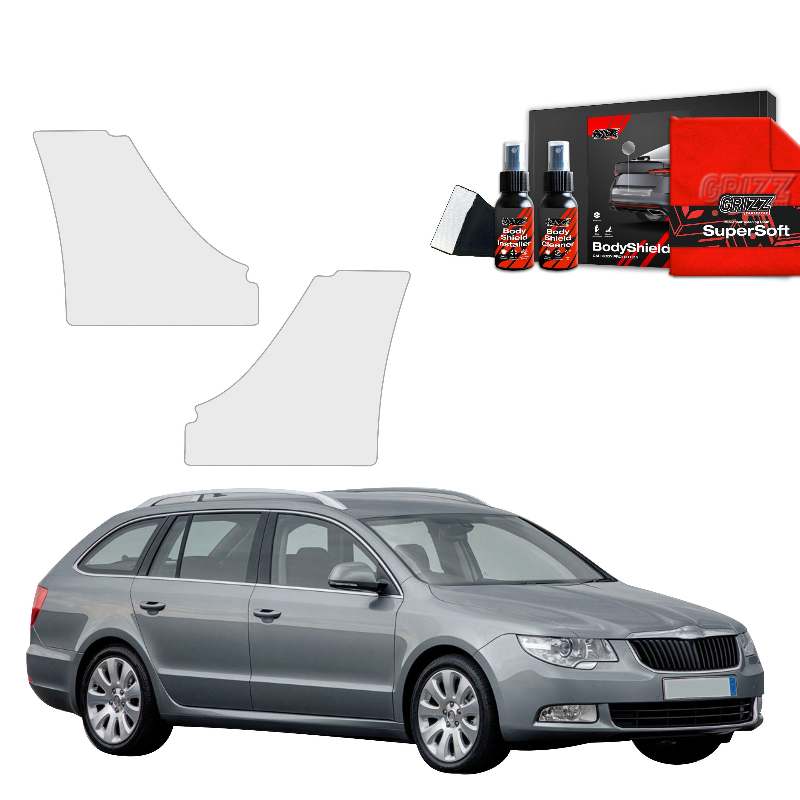 2in1 Schutzfolie Grizz Protector für hinteren & vorderen Seitenschwelle - Skoda Superb 2 Kombi (2009-2013)