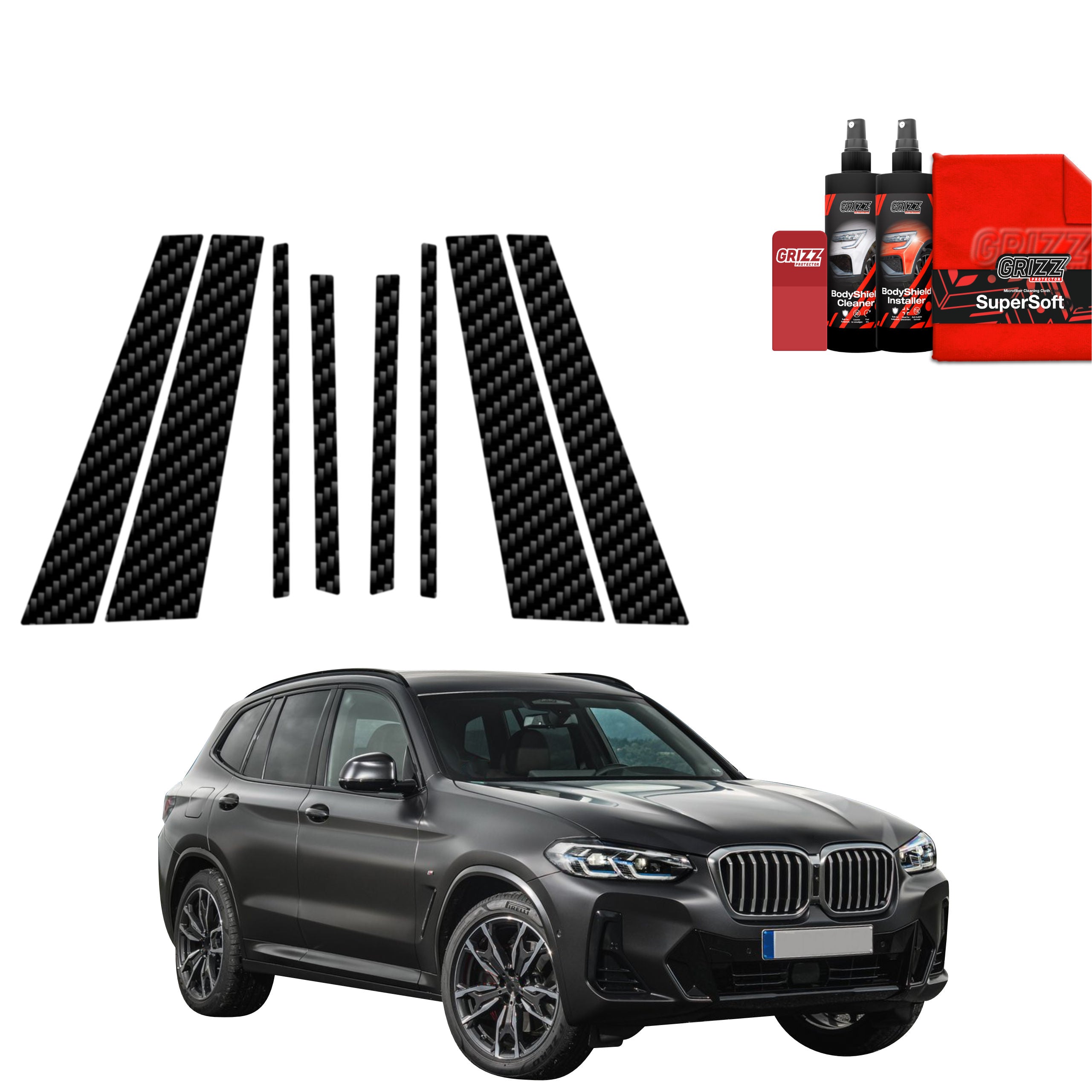 8in1 Kohlenstoff Schutzfolie Grizz Protector für B-C-Säule - BMW X3 (2021-2024)