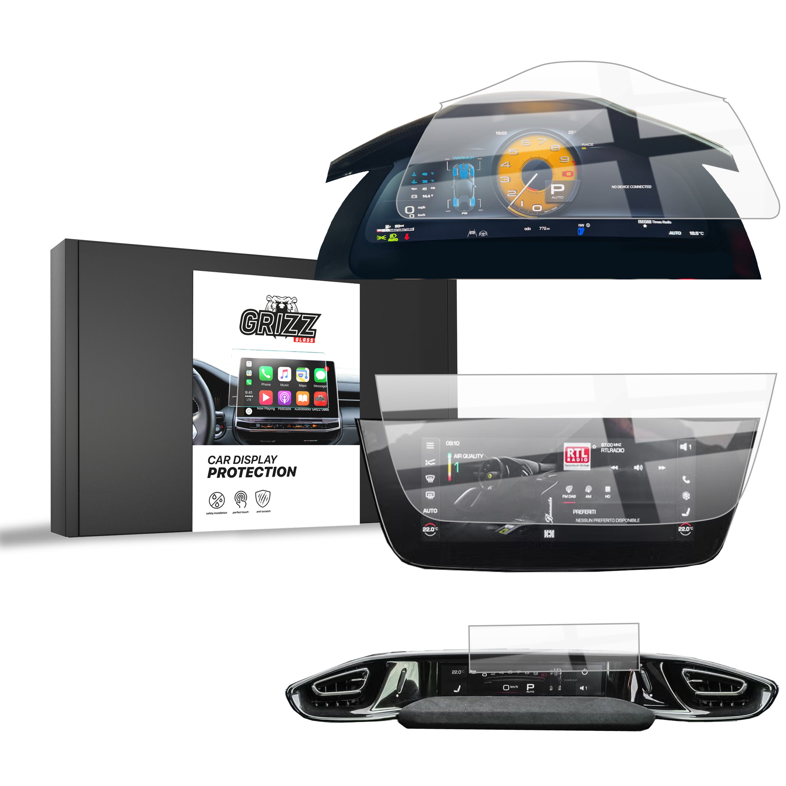 Keramische Autodisplayfolie 3in1 für Ferrari 12Cilindri 15,6"+10,25" (2024-2026), Grizz Protector