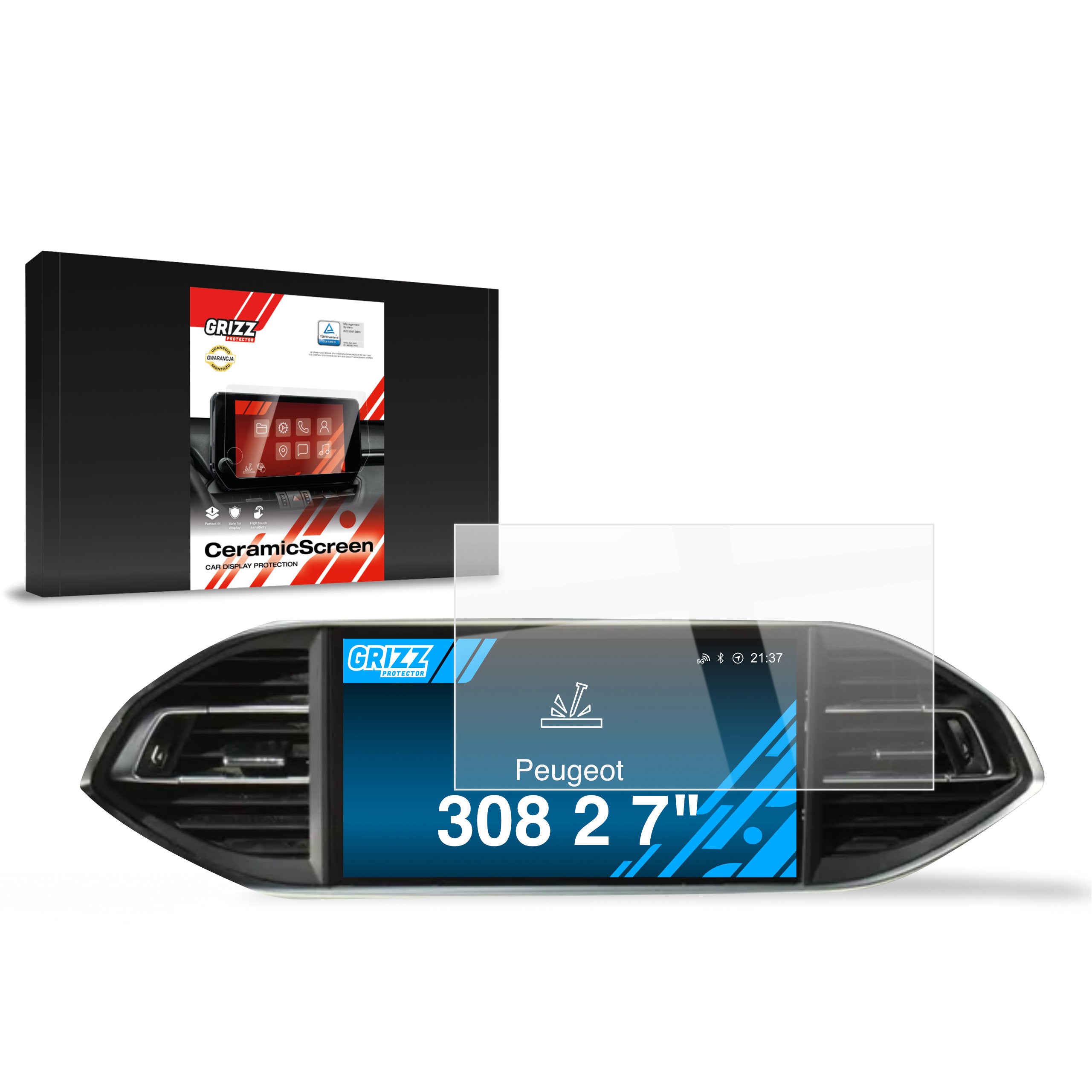 Keramische Autodisplayfolie für Peugeot 308 2 2014 (2013-2021), Grizz Protector