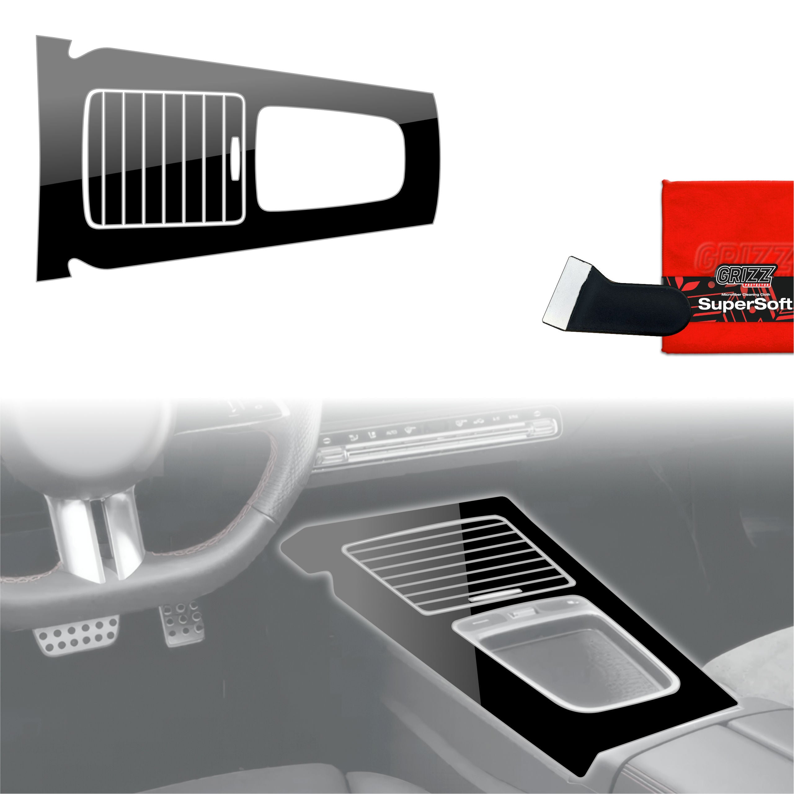 2in1 Schutzfolien Grizz Protector für Mittelkonsole - Mercedes A Klasse W177 (2018-2026) Schwarz Glanz
