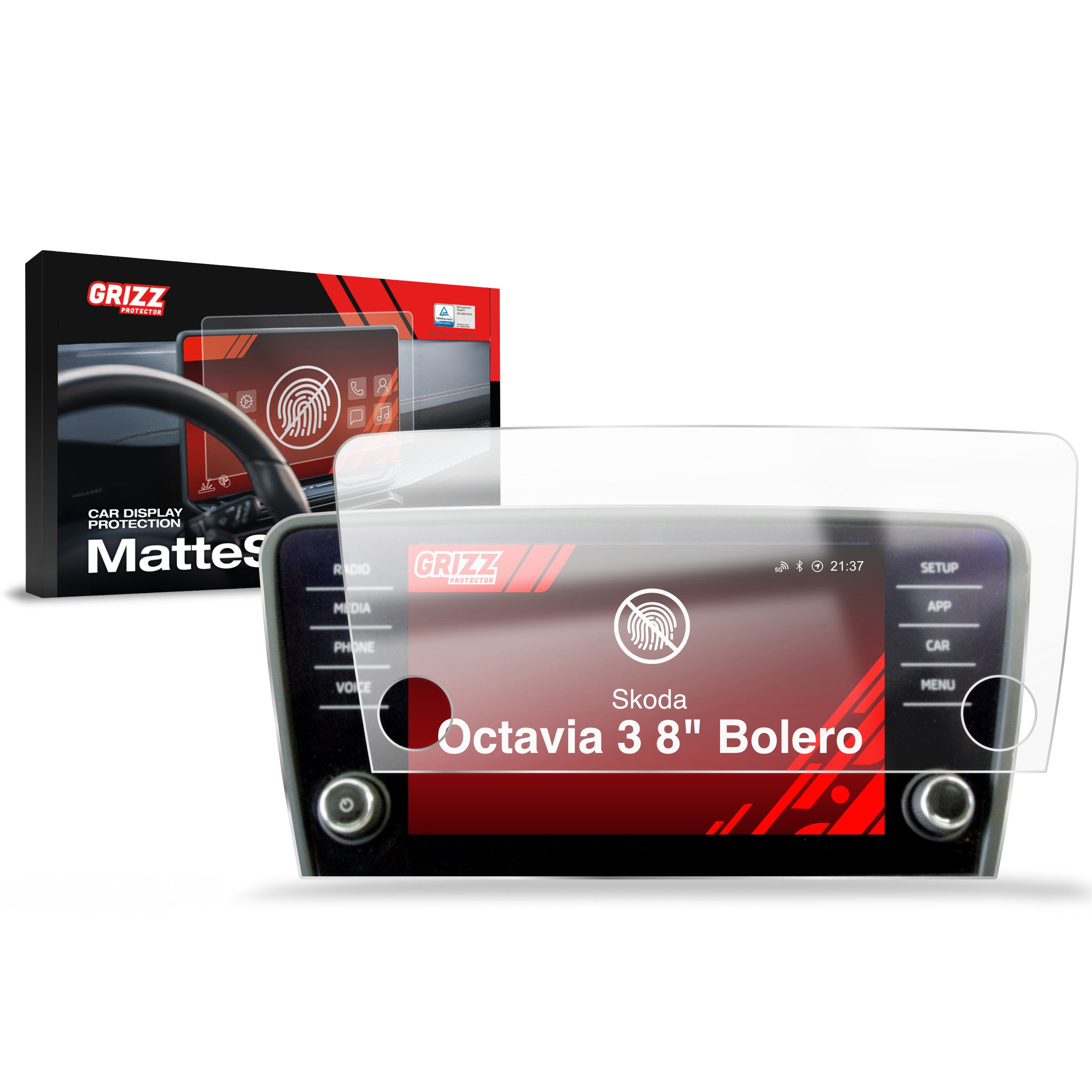 Matte Autodisplayfolie für Skoda Octavia 3 8" Bolero (2017-2020), Grizz Protector