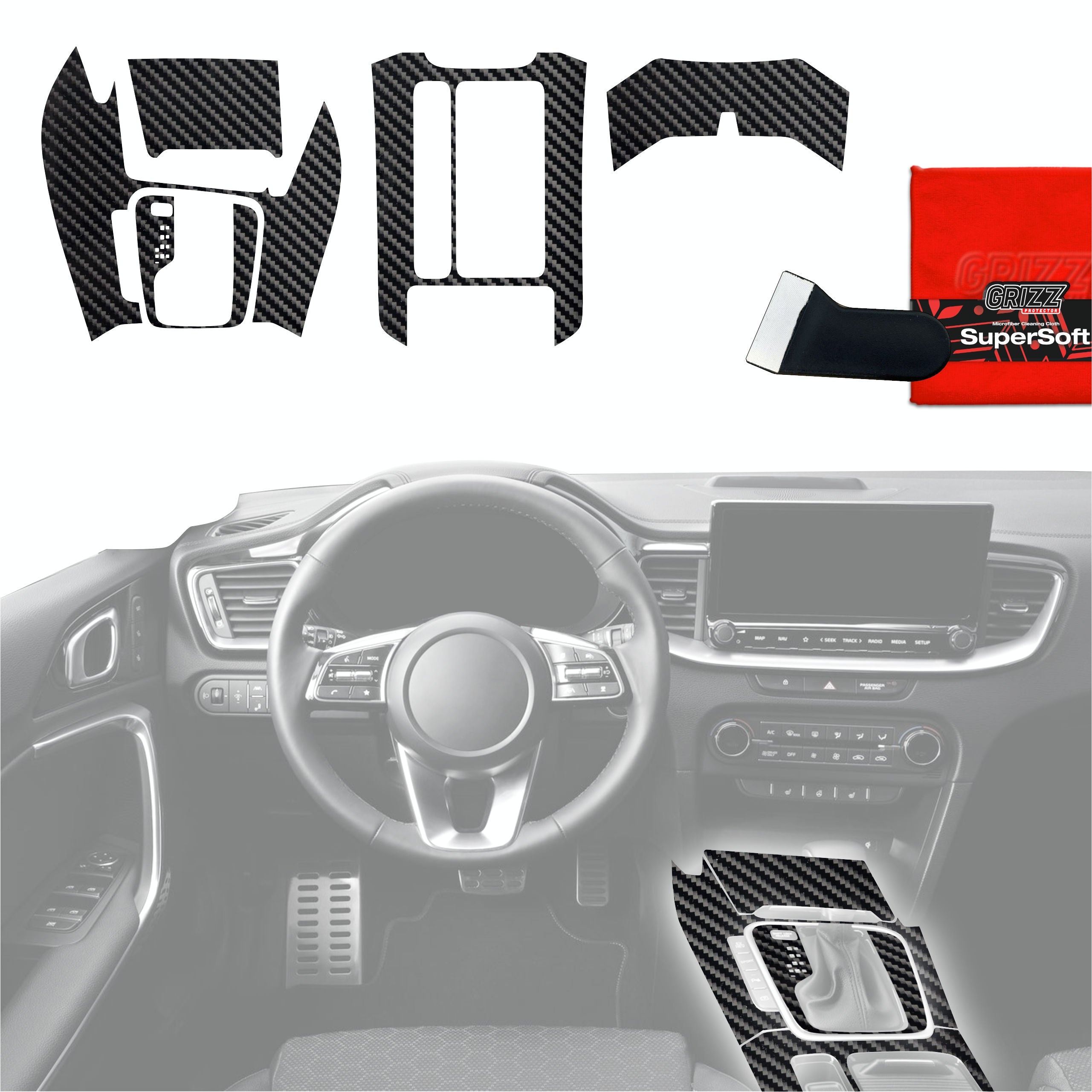 5in1 Schutzfolien Grizz Protector für Mittelkonsole - Kia XCeed (2018-2025) Carbon Optik Glanz