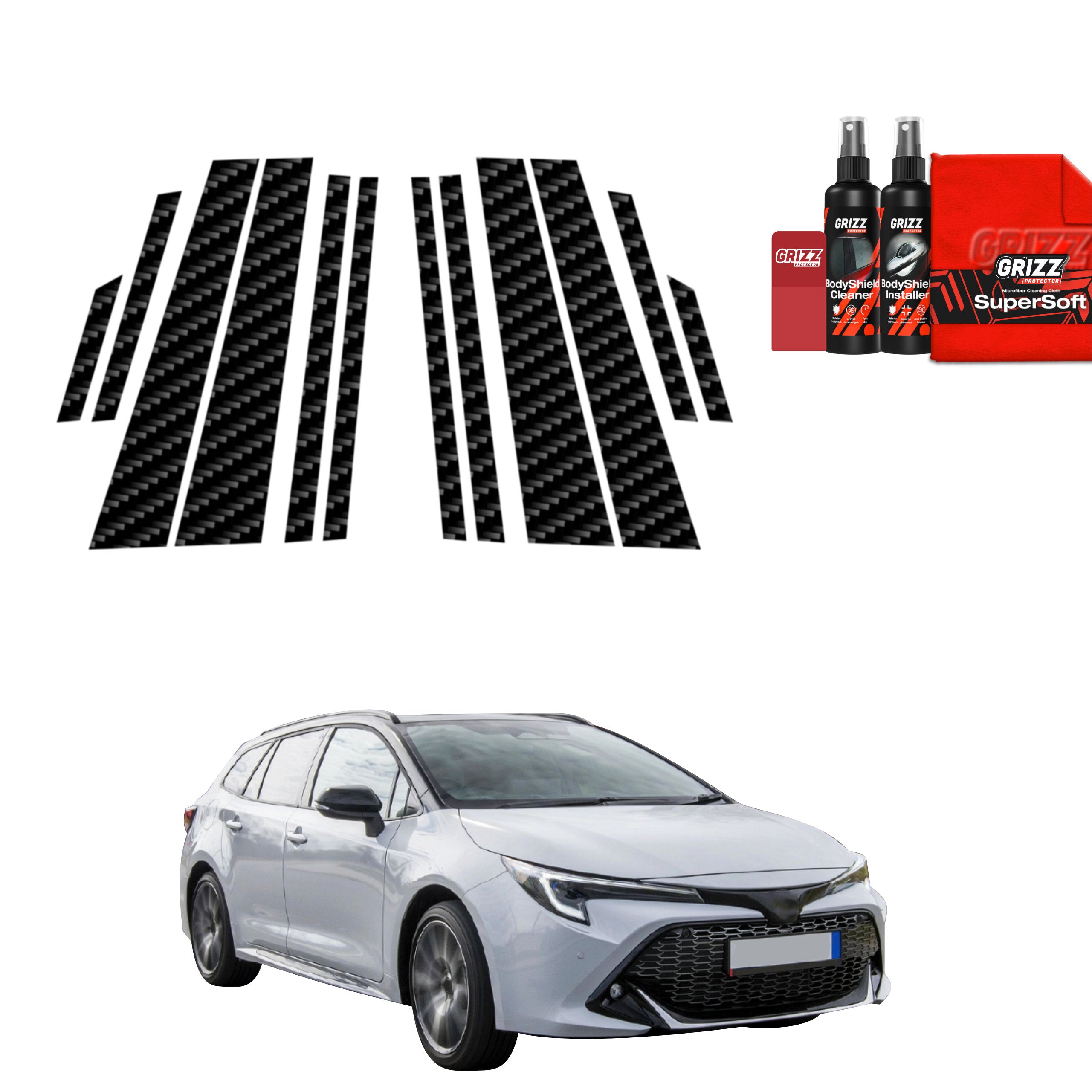 12in1 Kohlenstoff Schutzfolie Grizz Protector für B-C-Säule - Toyota Corolla Kombi (2019-2022)