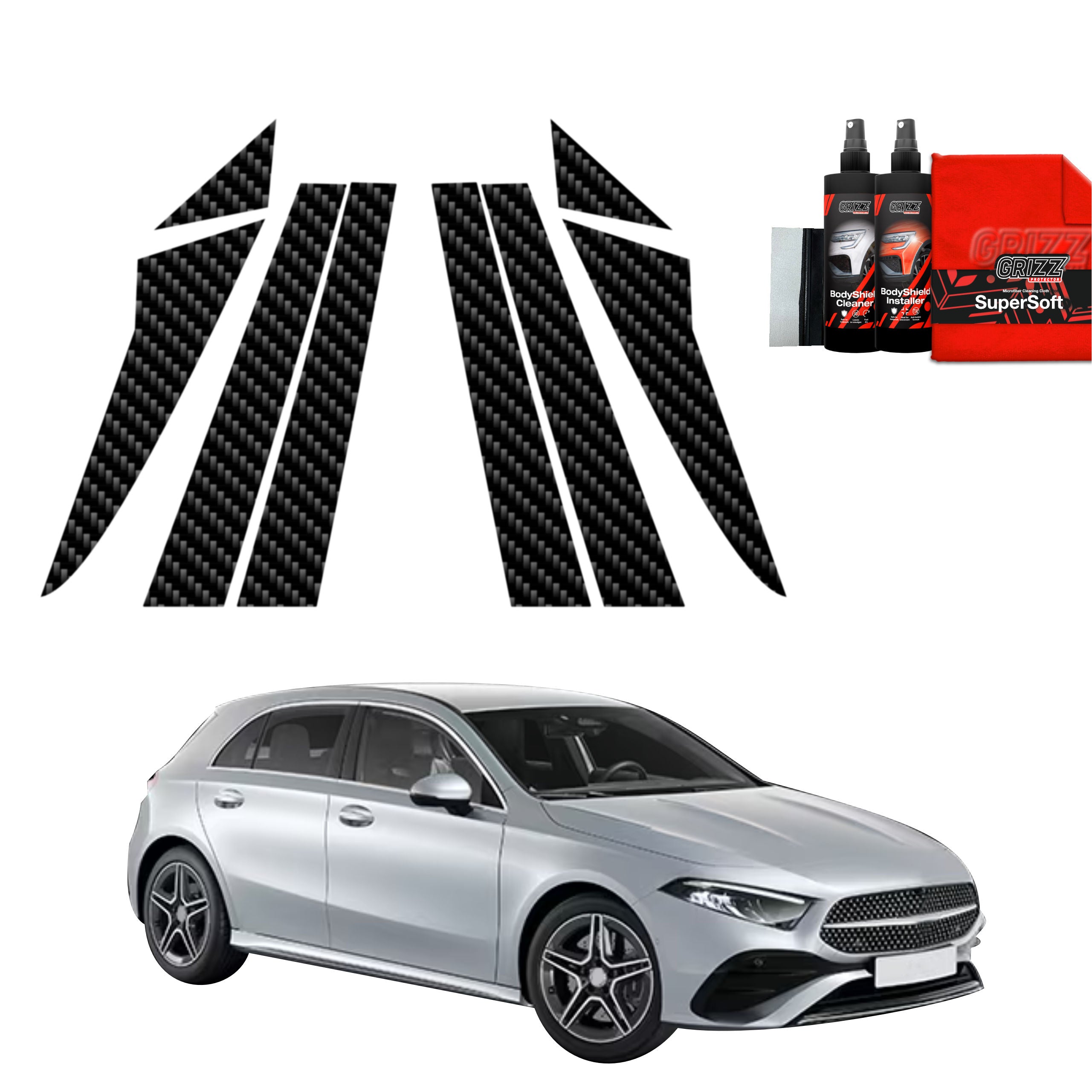 8in1 Kohlenstoff Schutzfolie Grizz Protector für A-B-Säule - Mercedes A Klasse W177 (2018-2026)