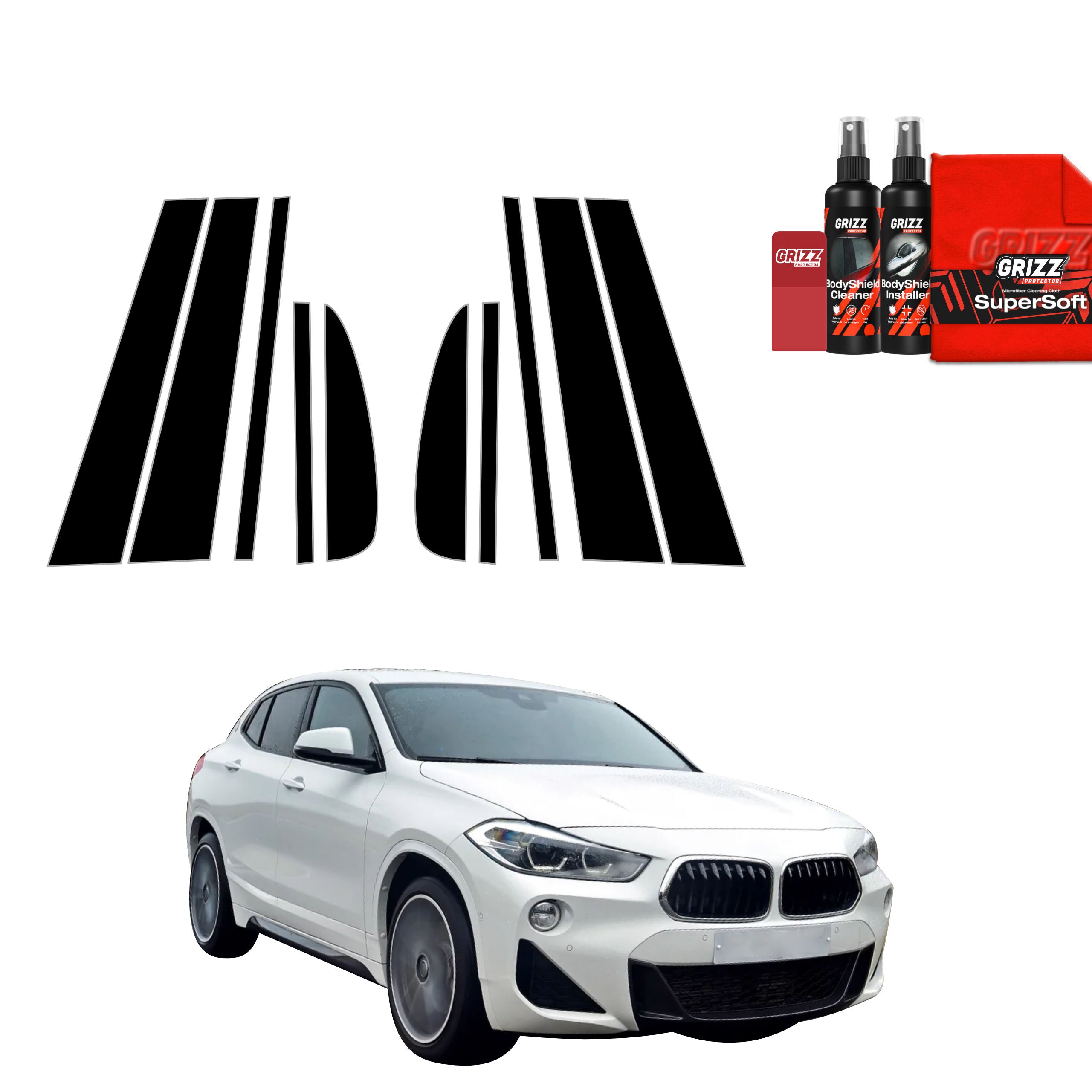 10in1 Schwarze Schutzfolie Grizz Protector für B-C-Säule - BMW X2 (2017-2023)
