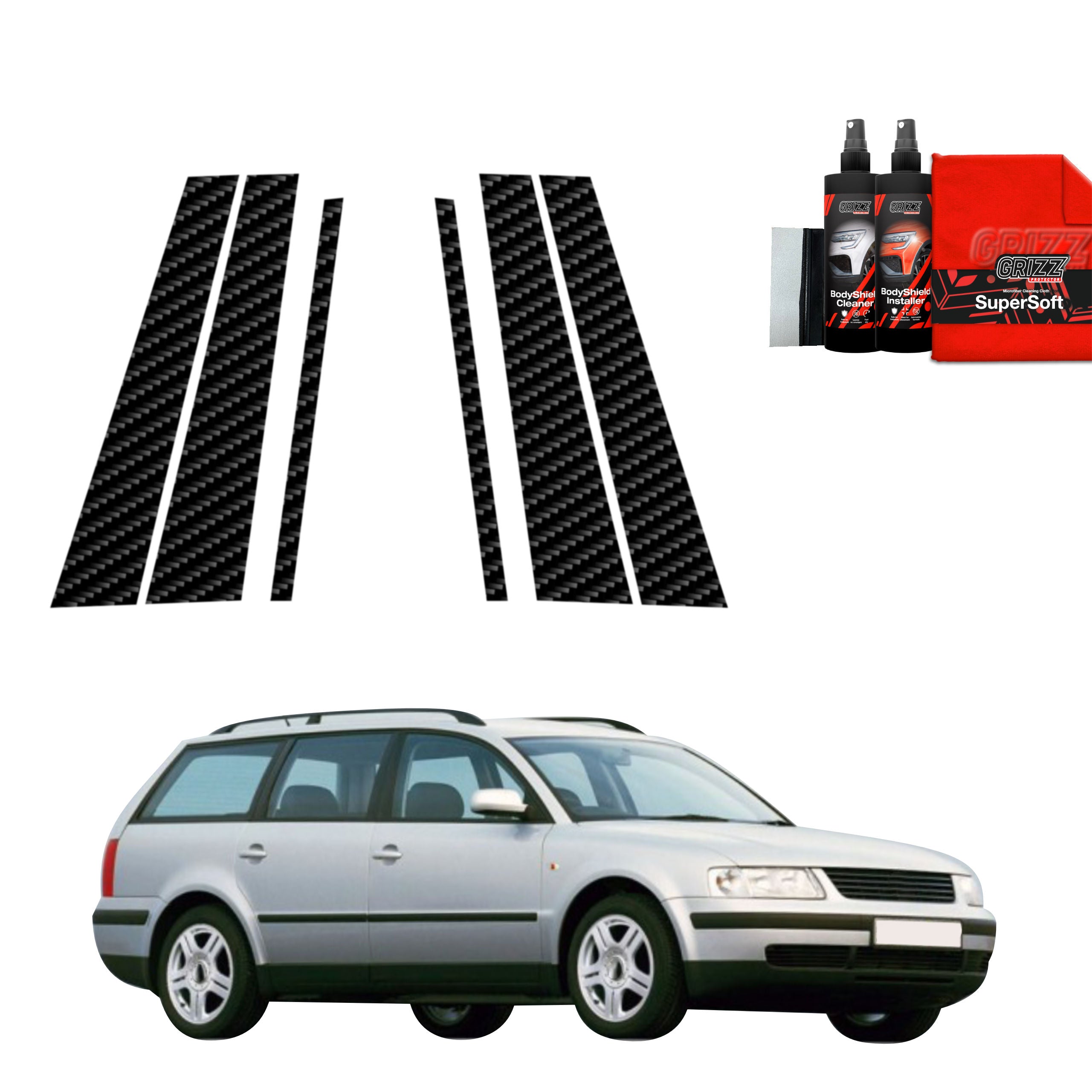 6in1 Kohlenstoff Schutzfolie Grizz Protector für B-C-Säule - Volkswagen Passat B5 Variant (1996-2000)