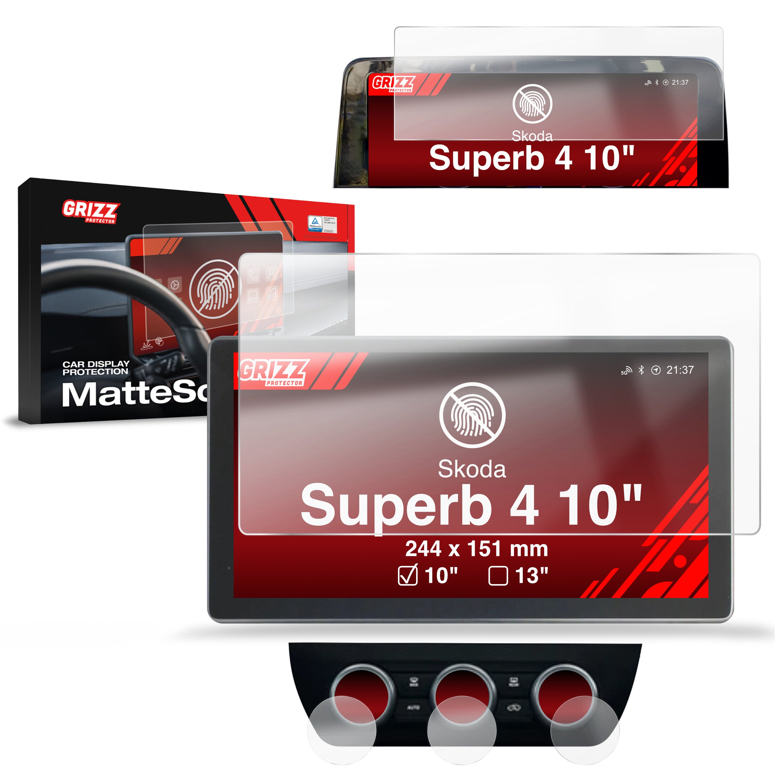 Matte Autodisplayfolie für Skoda Superb 4 10" (2024-2026), Grizz Protector