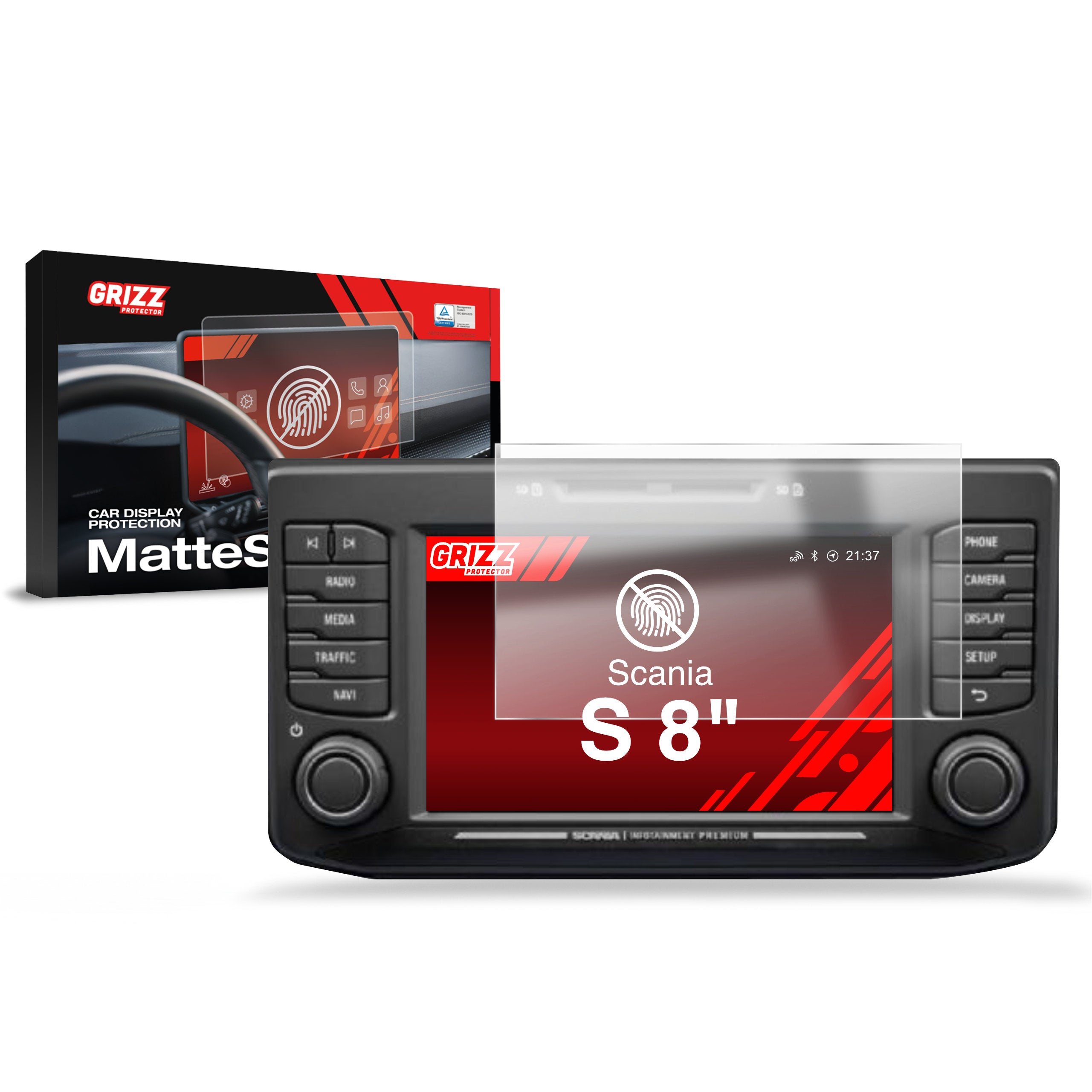 Matte Autodisplayfolie für Scania S 8", Grizz Protector