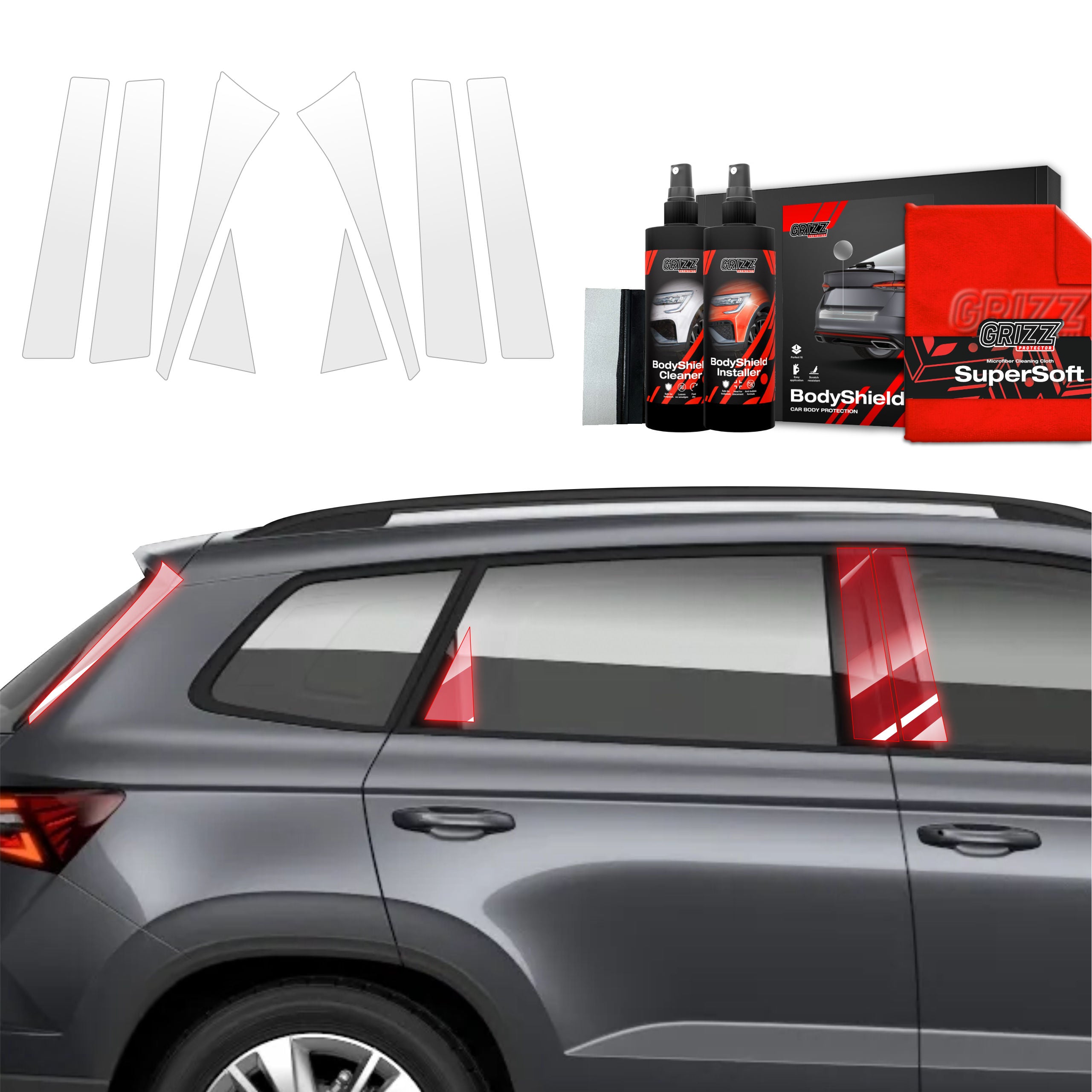 8in1 Schutzfolie Grizz Protector für B-C-Säule - Skoda Karoq (2022-2026)