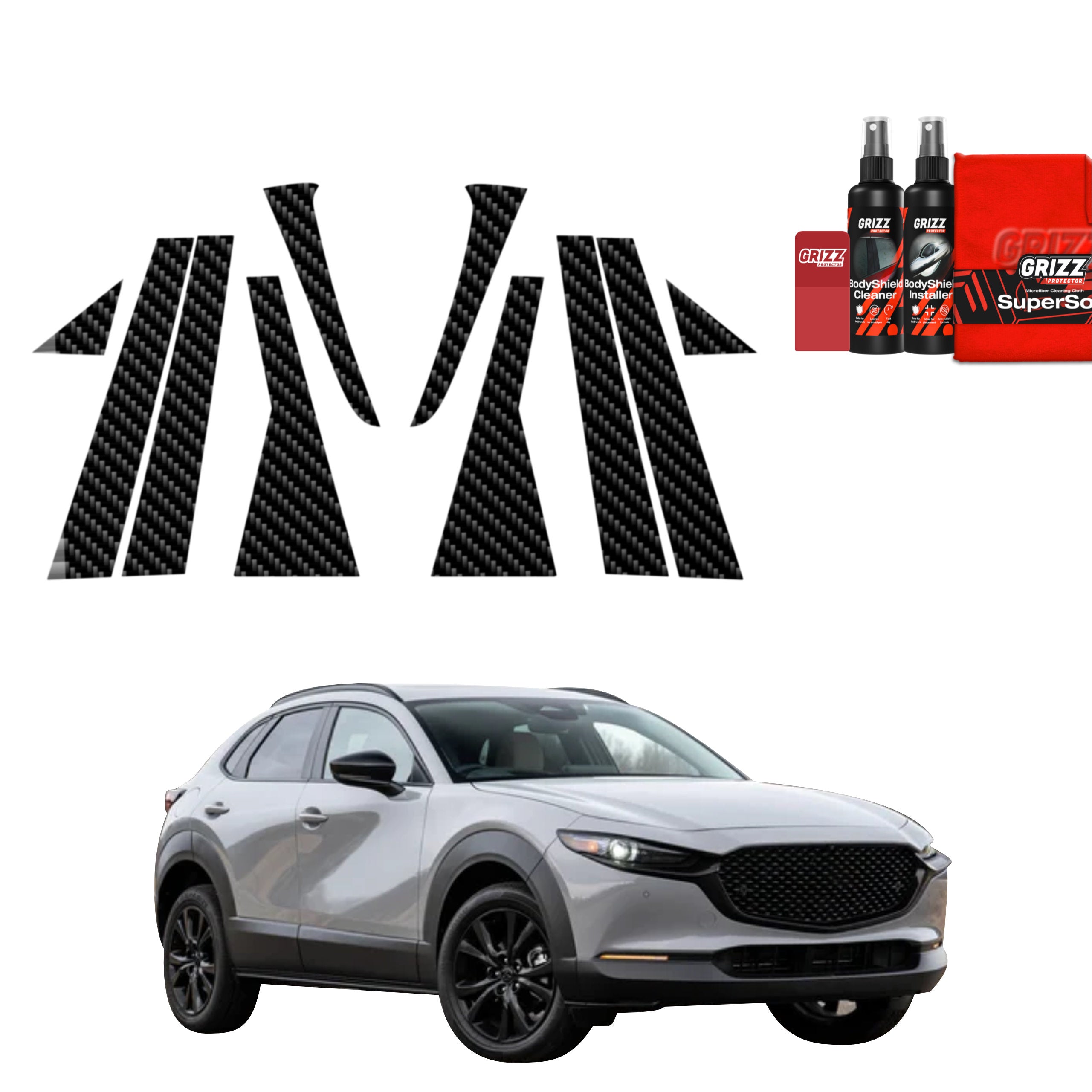 10in1 Kohlenstoff Schutzfolie Grizz Protector für B-C-Säule - Mazda CX-30 (2026)
