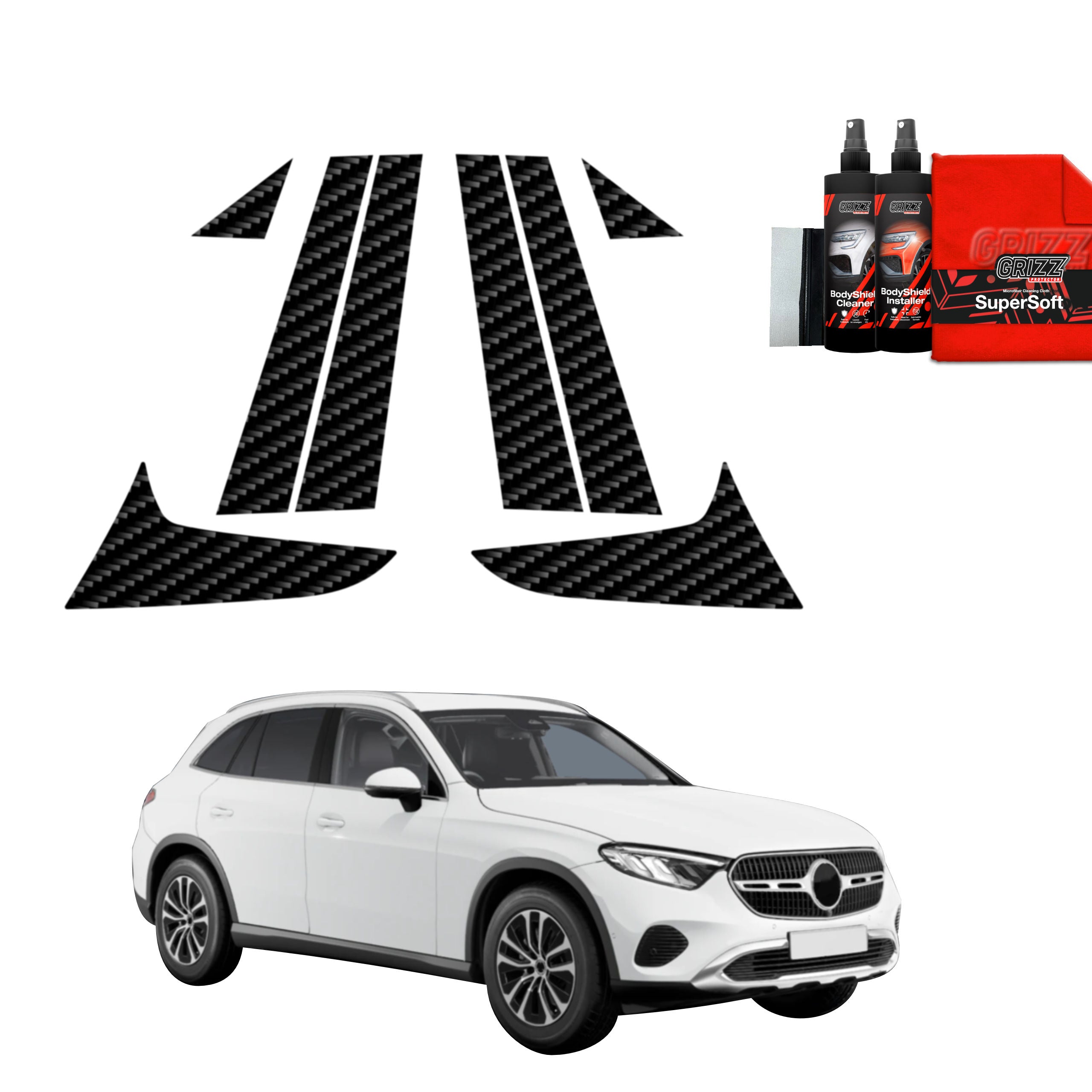 8in1 Kohlenstoff Schutzfolie Grizz Protector für A-B-C-Säule - Mercedes GLC Wagon (2025-2026)