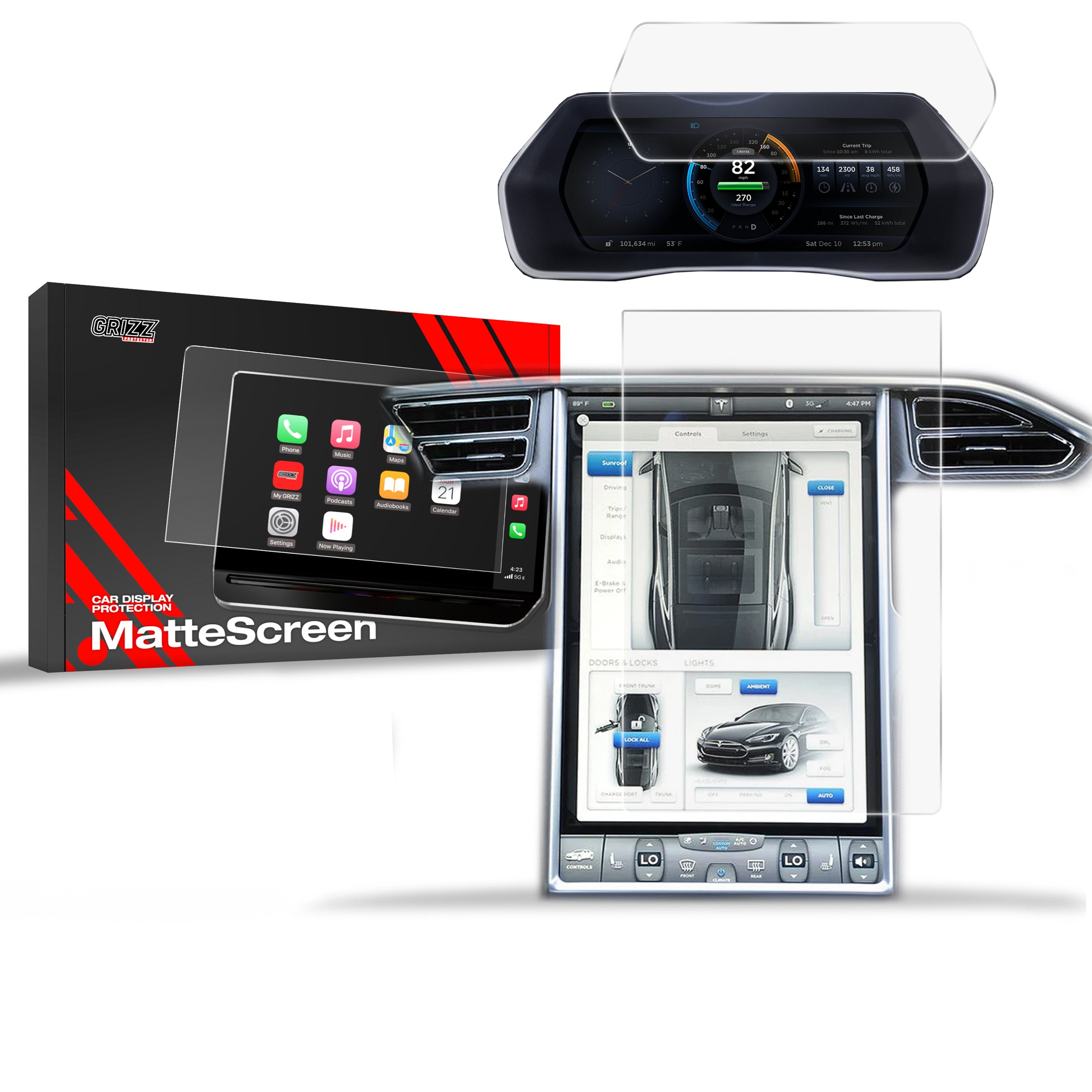 Matte Autodisplayfolie 2in1 für Tesla Model S (2013-2021), Grizz Protector