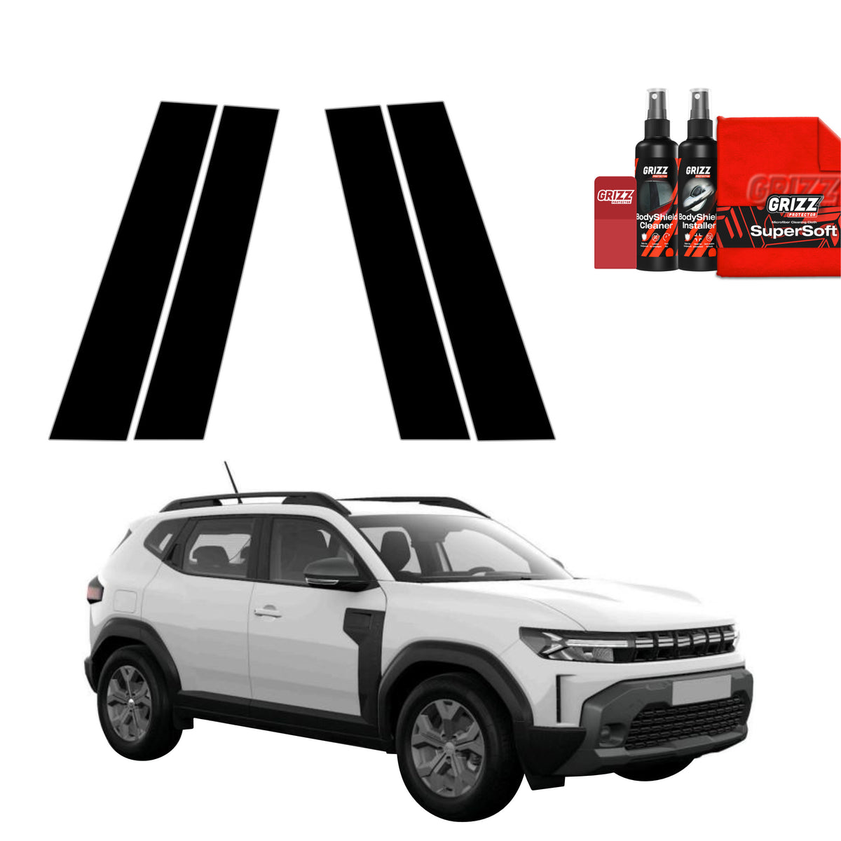 4in1 Schwarze Grizz Protector schutzfolie für B-Säule - Dacia Duster (2024-2026)