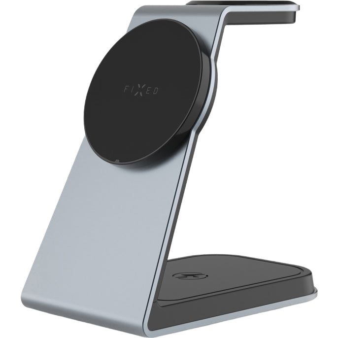 Induktionsladegerät mit Qi2.2 25W für MagSafe, 30.5W, Fixed MagPowerstation Alu 3, inkl. USB-C Kabel, Silber