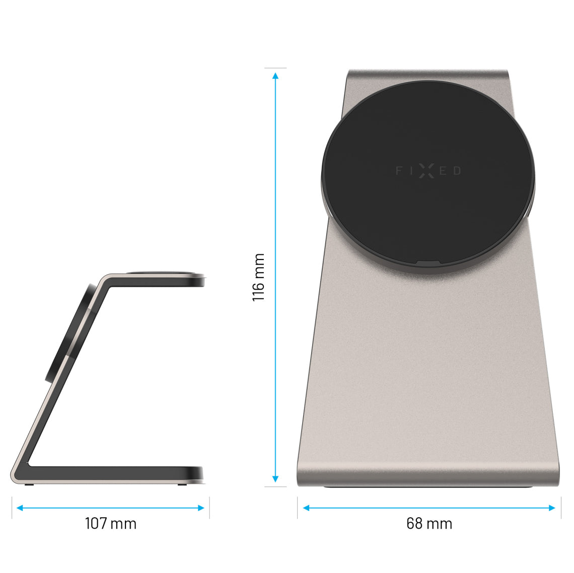 Induktionsladegerät mit Qi2.2 25W für MagSafe, 33.5W, Fixed MagPowerstation Alu 3, inkl. USB-C Kabel, Silber