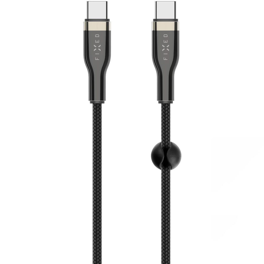 Fixed geflochtenes USB-C zu USB-C Kabel, 100W, 2m, schwarz, ideal zum Laden von Laptops, Tablets und Handys.