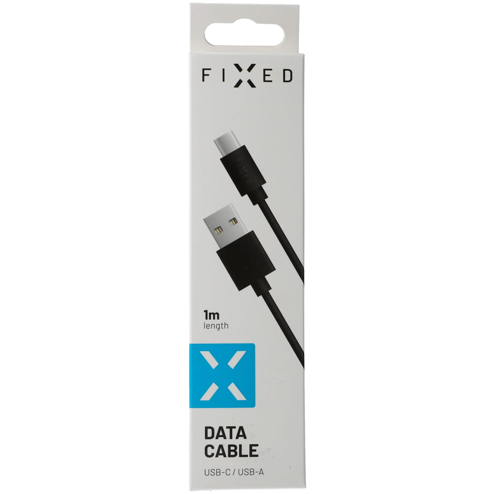 Kabel USB-A zu USB-C 1m Schwarz, Fixed Data Cable, robustes Silikonkabel für Daten-Sync und 20W Ladeleistung, geeignet für Mobilgeräte.