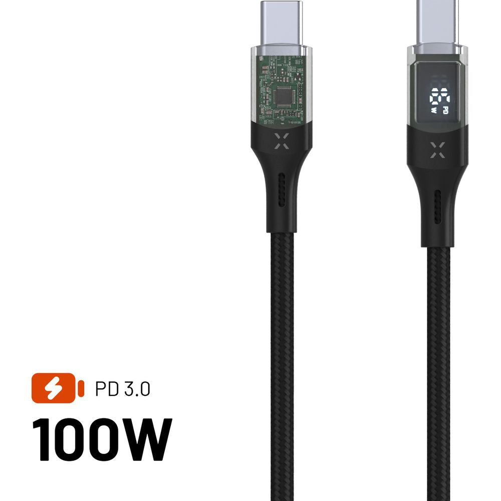 Kabel mit Display USB-C PD 3.0 100W 5A, Fixed Display, 2 m, Schwarz