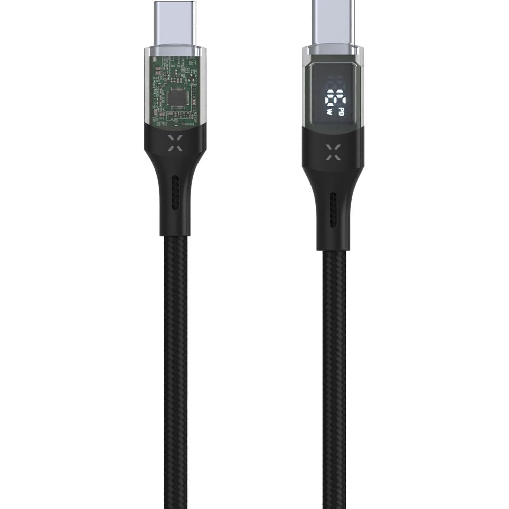 Kabel mit Display USB-C PD 3.0 100W 5A, Fixed Display, 2 m, Schwarz